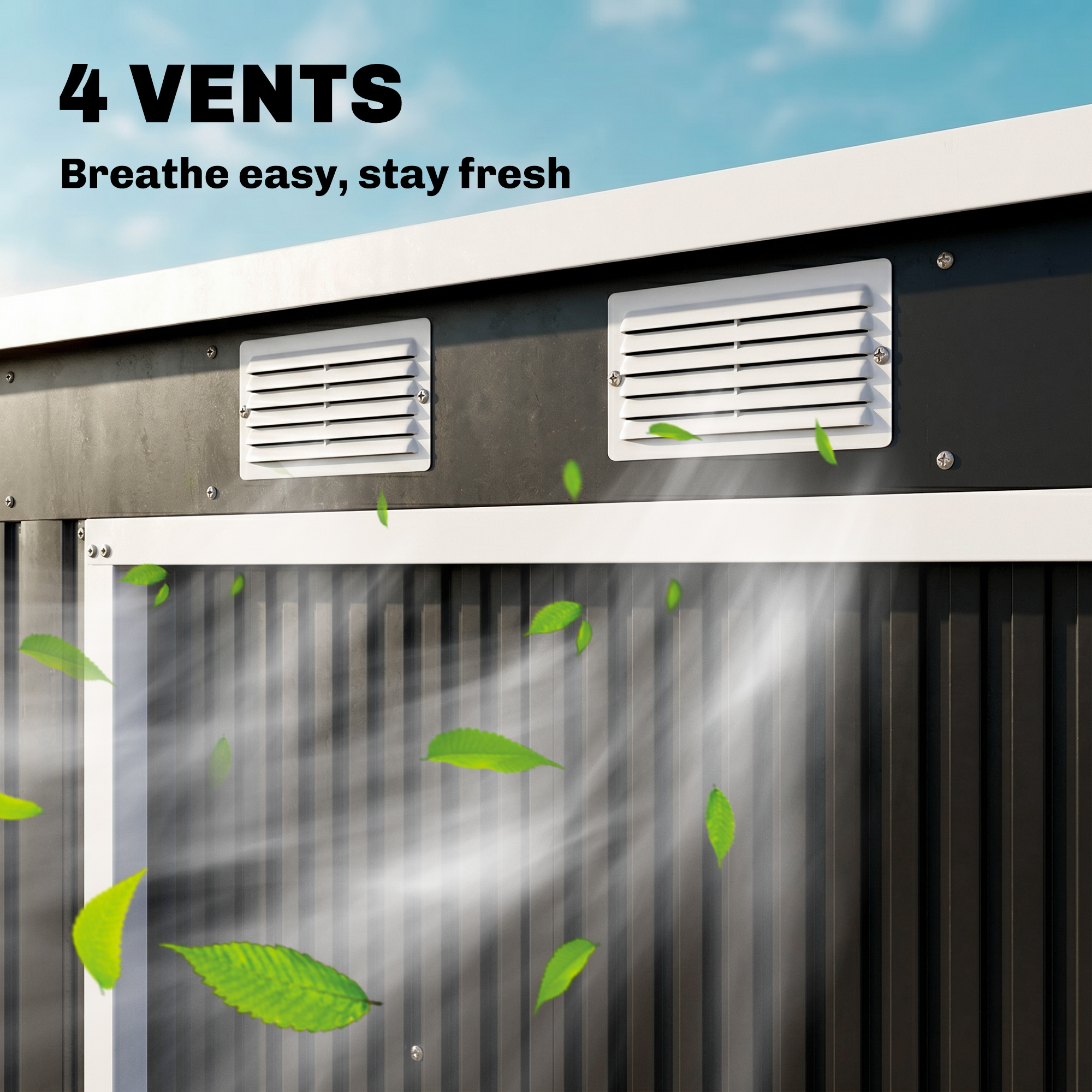  Depozit pentru Unelte de Gradina din Metal cu Kit Fundatie, Usi Duble, Ventilatie si Acoperis inclinat, Gri [6]