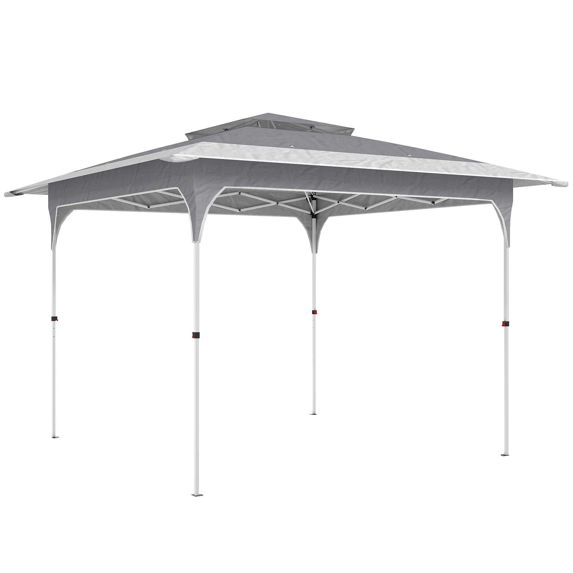Outsunny Pavilion Pliabil 3.5x3.5 m Pop Up, Montare Ușoară cu Buton Central, Pavilion de Grădină Reglabil pe Înălțime cu Acoperiș Dublu, Geantă de Transport, UV50+, pentru Exterior, Gri Închis | Aosom Romania