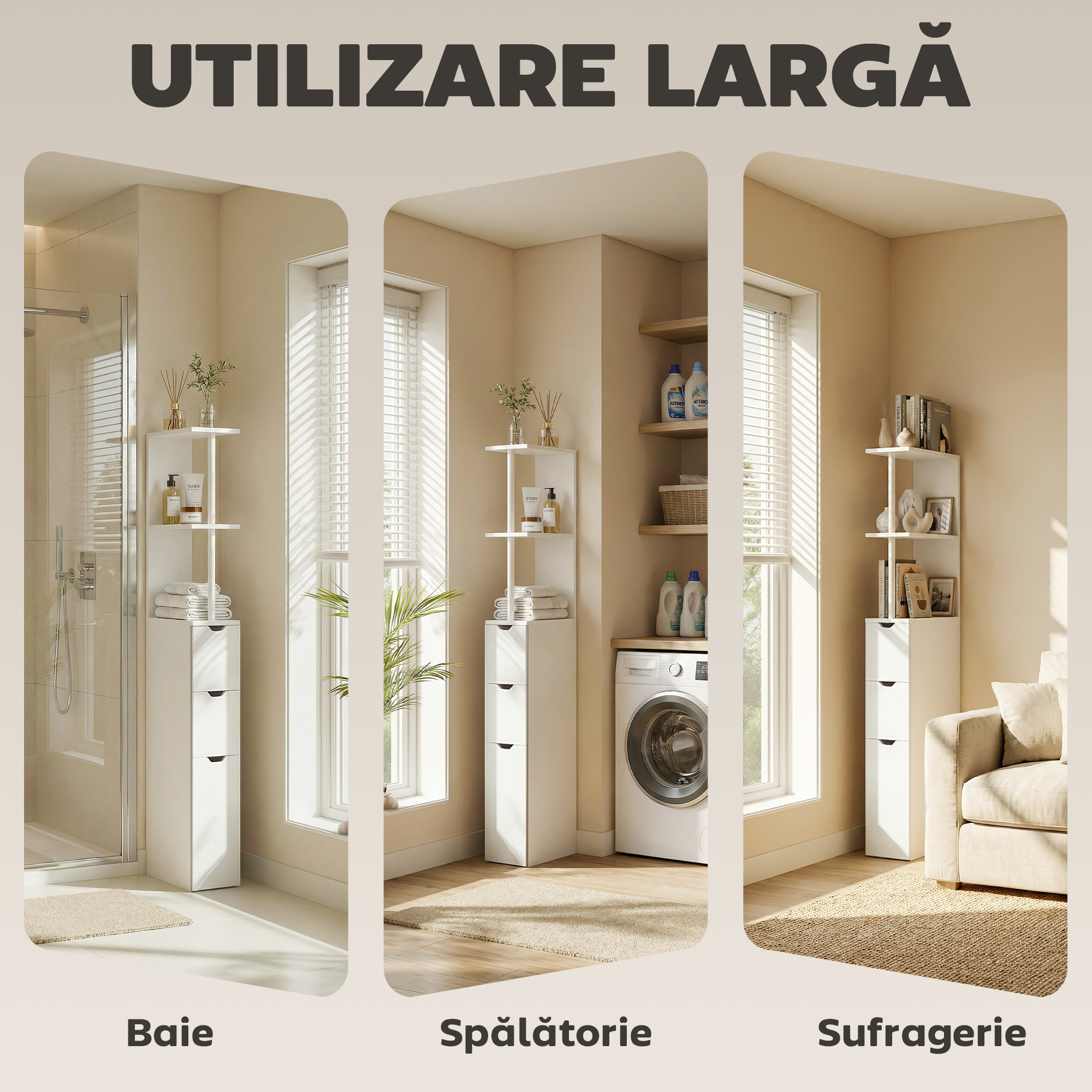  Dulap de Baie din Lemn cu Rafturi si Sertare, 15x33x136 cm, Lemn Natural [7]