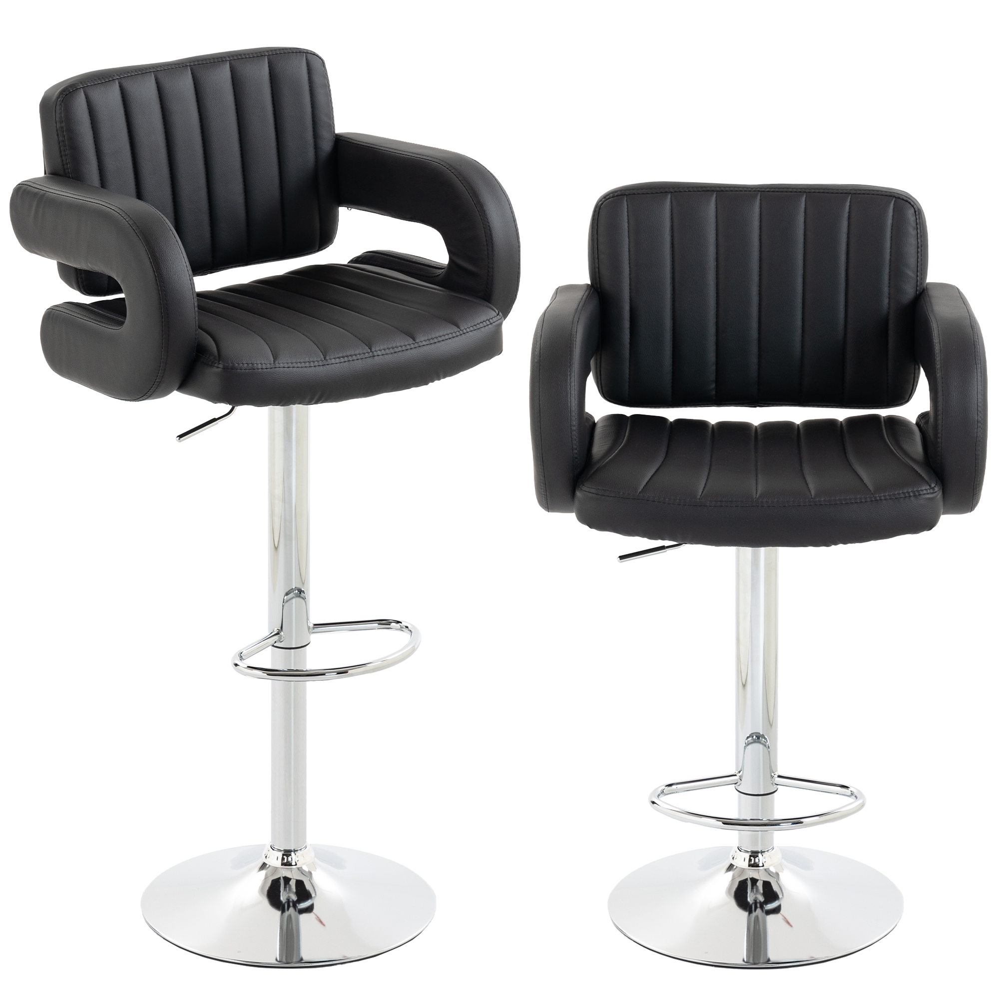 HOMCOM Bar Stools Adjustable Swivel Kitchen Chairs with Backrest Armrest Set of 2 PU Leather Black