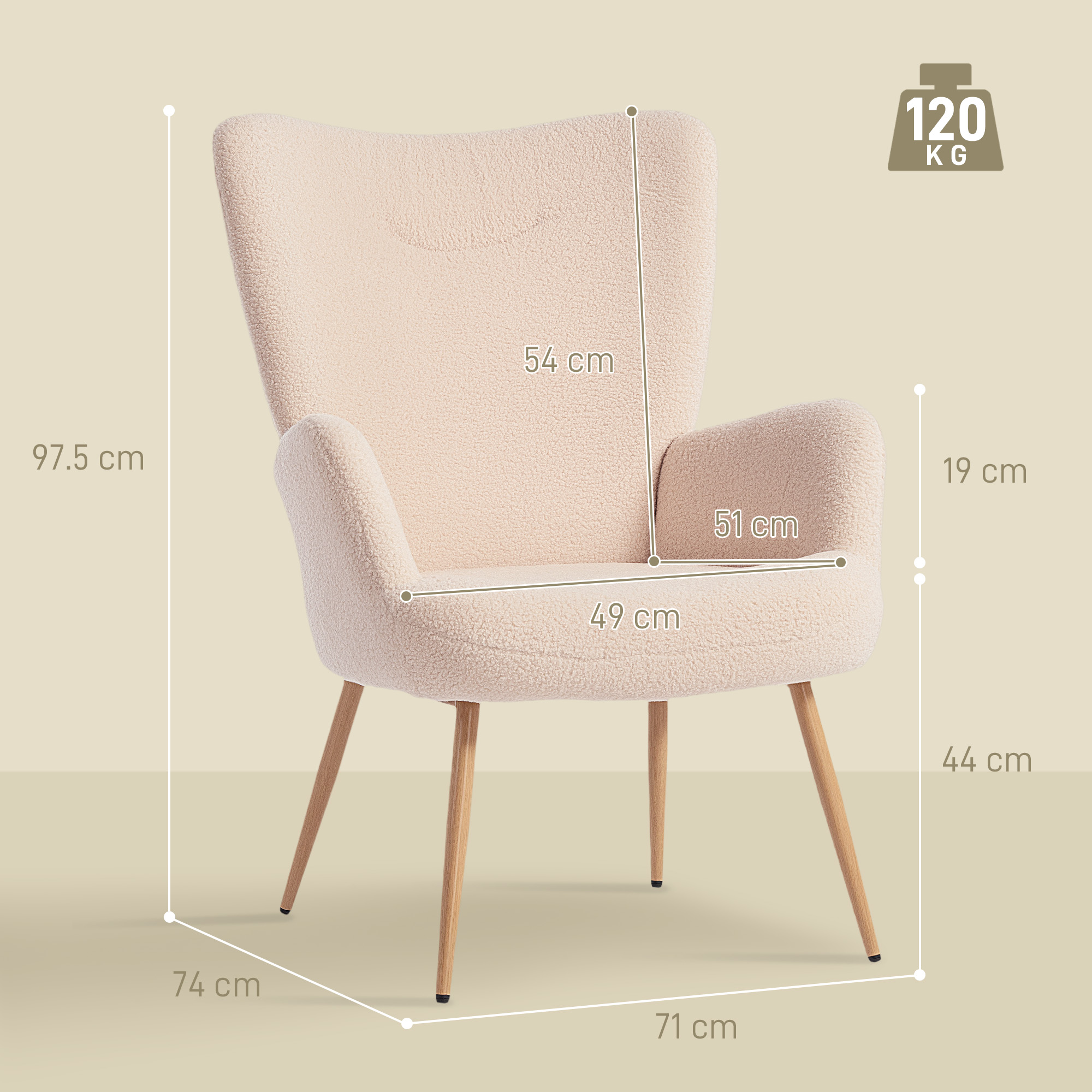  Fotoliu Modern in tesatura Sherpa Imbottita cu Spatar inalt si Brate, Bej [2]