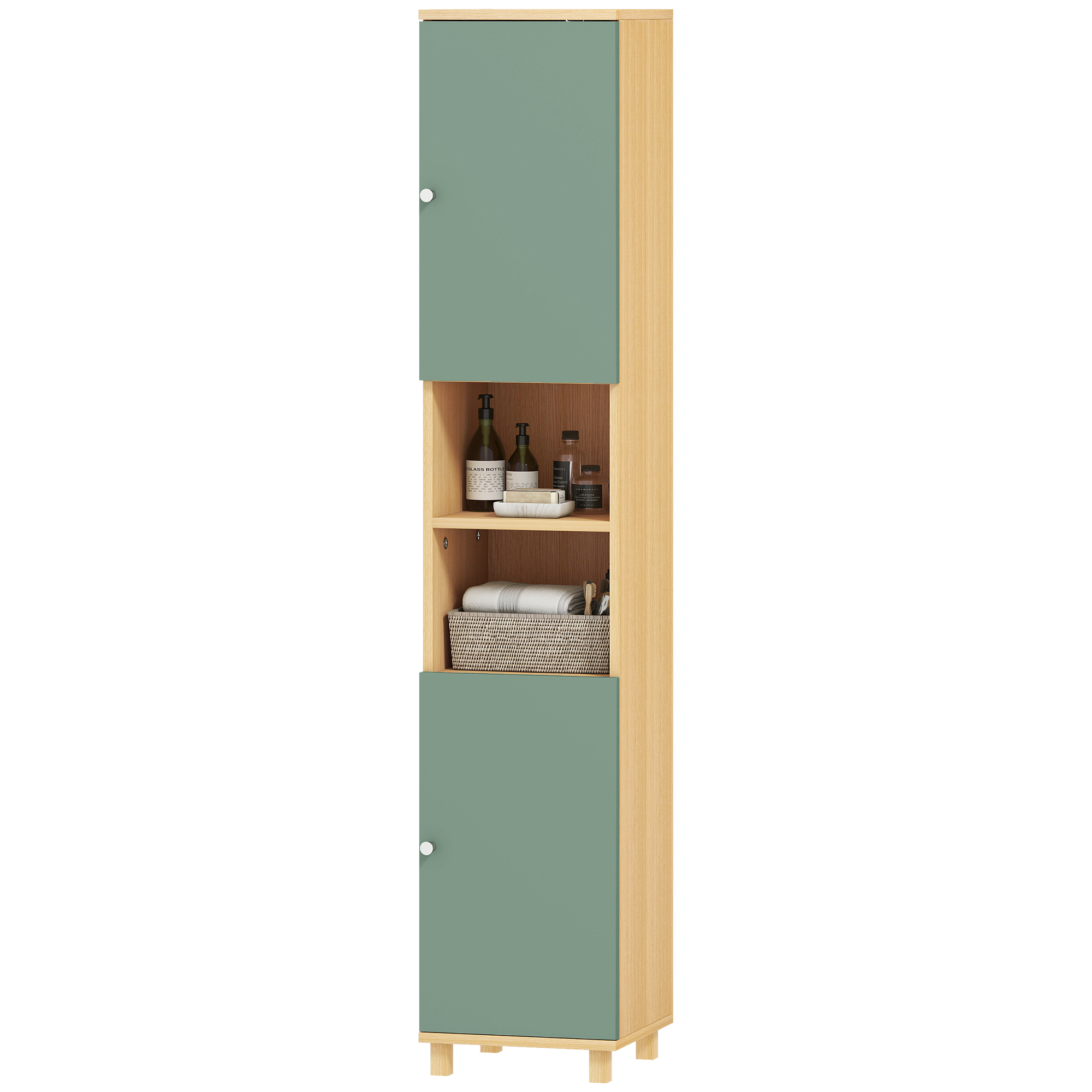 HOMCOM Meuble Salle de Bain Vert 2 Placards Étagères 30x30x166cm