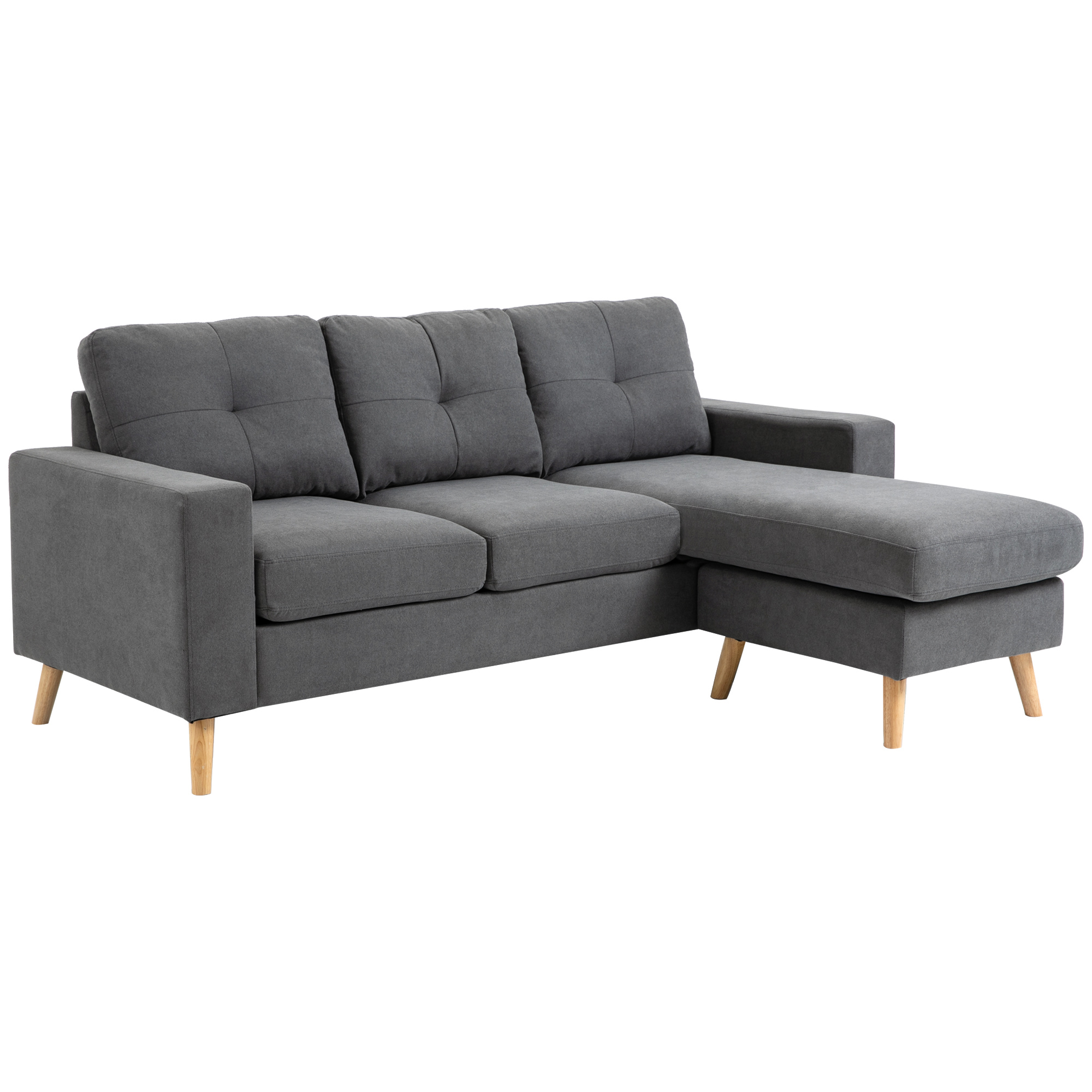 HOMCOM Ecksofa L-Form graue Eckcouch mit Chaiselongue Leinenoptik für 3 Personen 93x136x85cm ideal für Wohnzimmer Aosom.de