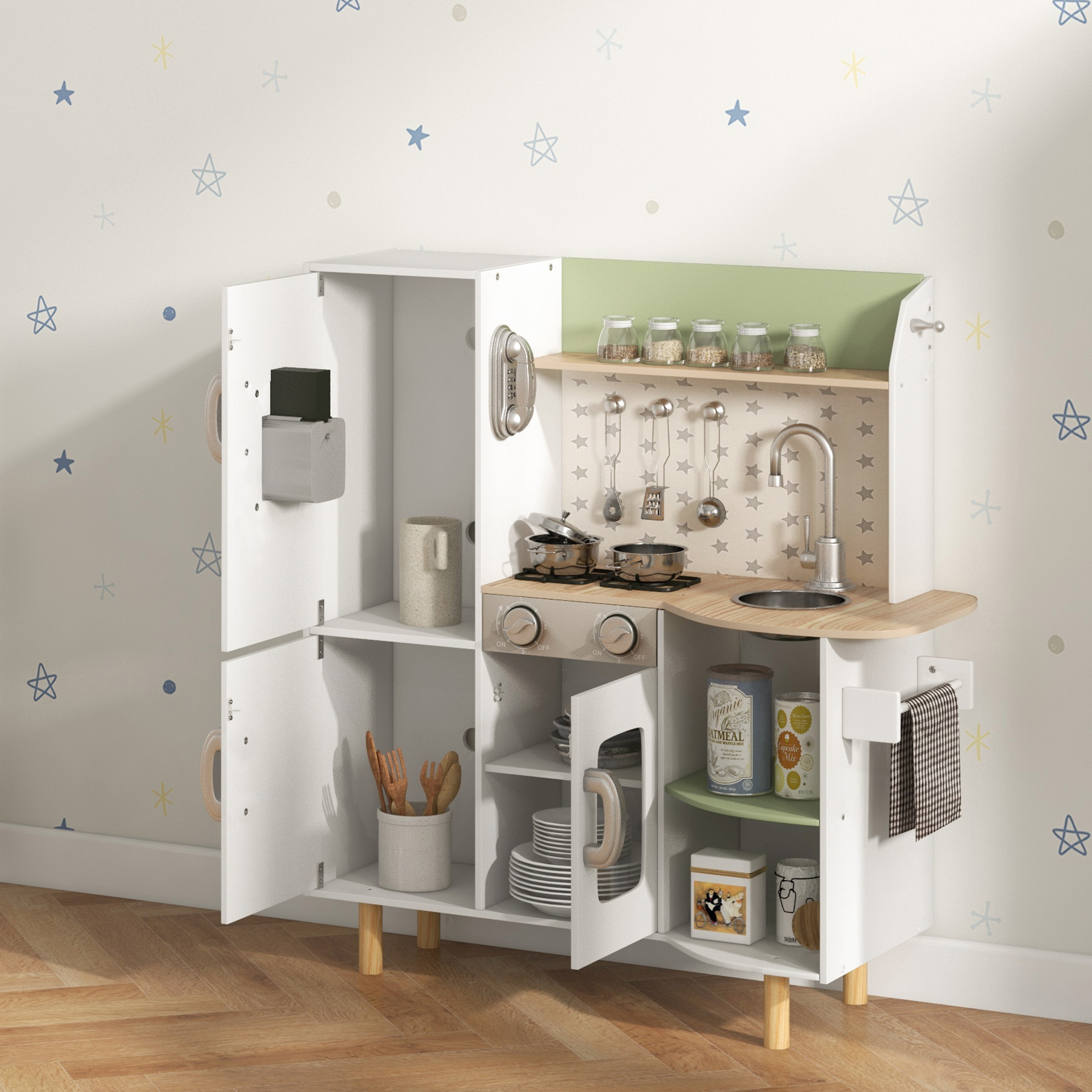 GIANTEX Cuisine Enfants en Bois, 3 à 6 ans, Téléphone, Machine à Glaçons, Four, Tableau Noir, Ensemble de Jouets de Cuisine, Rose