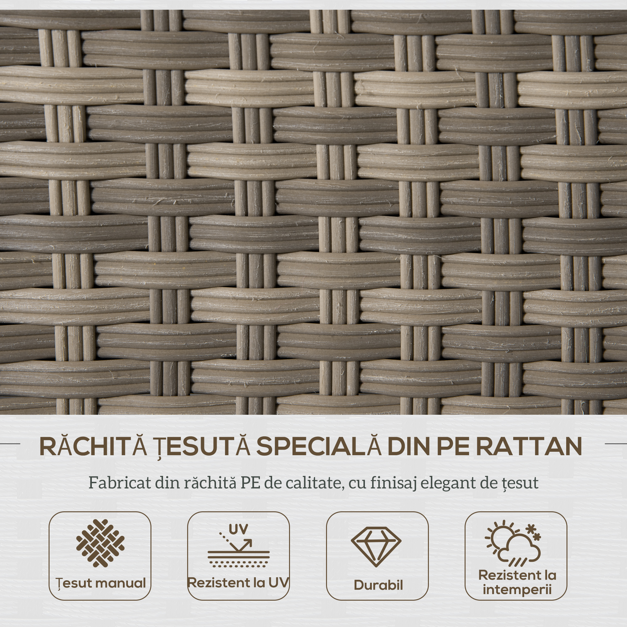  Set Mobila de Gradina de 6 Piese din Ratan PE, Salon cu Canapea 3 Locuri, 2 Fotolii, 2 Taburete si Masa, Perne Detasabile si Lavabile, Gri [3]