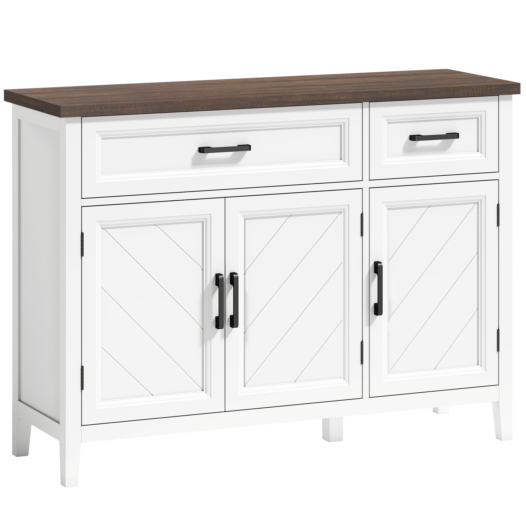 HOMCOM Bufet pentru living mobilier de depozitare cu 3 uși cu model chevron 2 sertare și 2 rafturi reglabile 110 x 35 x 805 cm alb | Aosom Romania