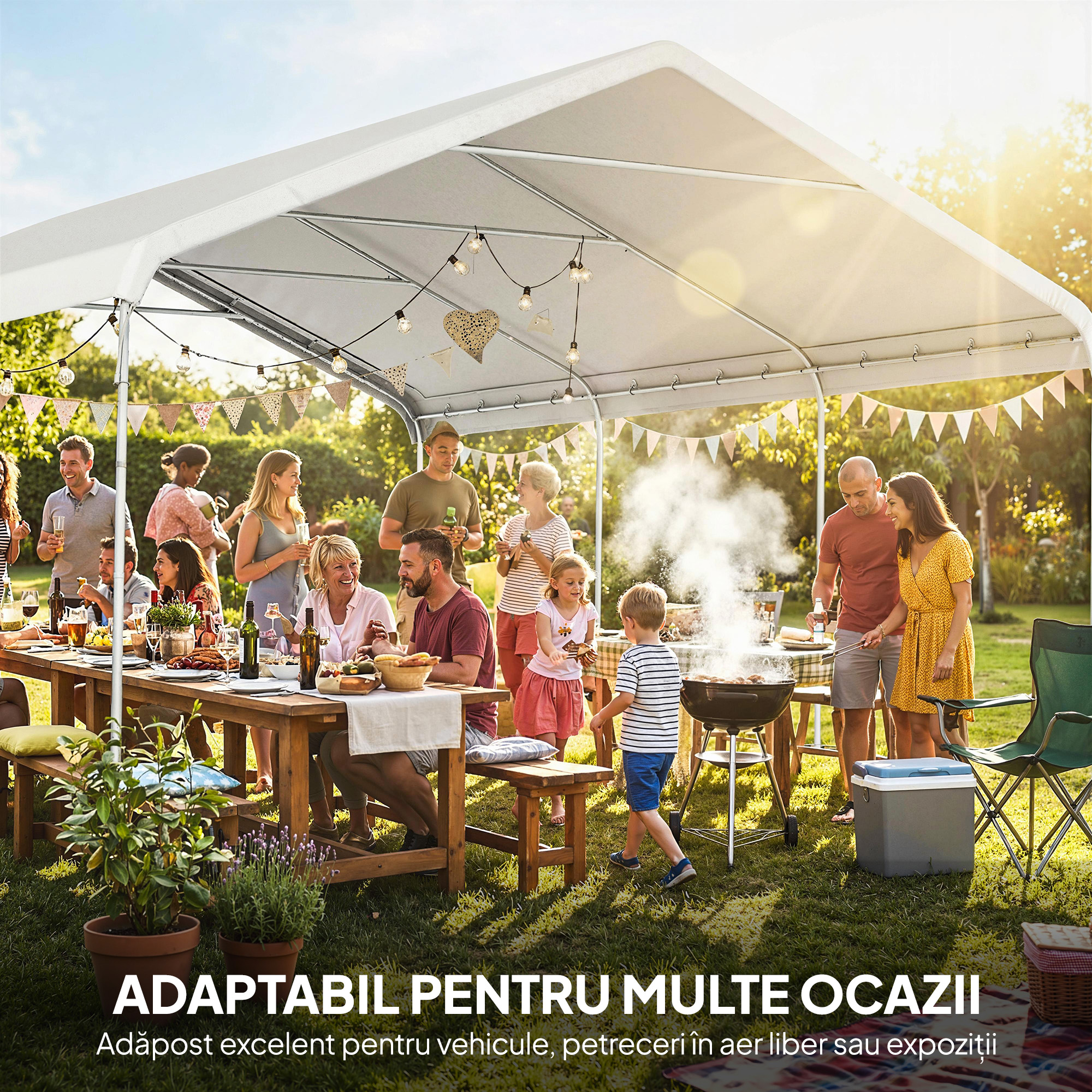  Garaj 5x6m, Portabil, Cadru din Otel Galvanizat pentru Masini/Camioane, Crem [7]