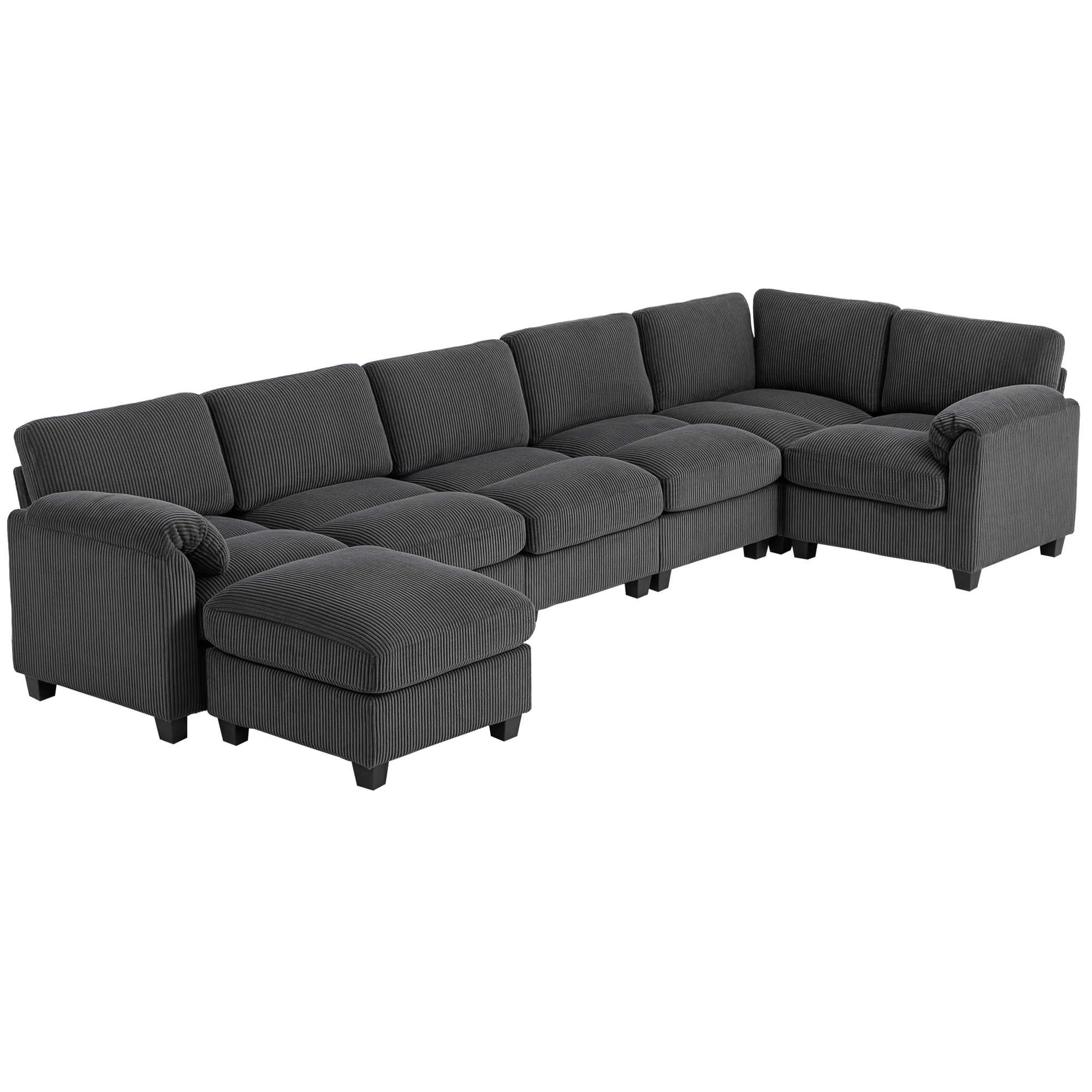 HOMCOM Canapé d'angle en U Canapé avec rembourrage à ressorts accoudoirs rembourrés ottomane mobile velours côtelé 292x224x85 cm Gris foncé