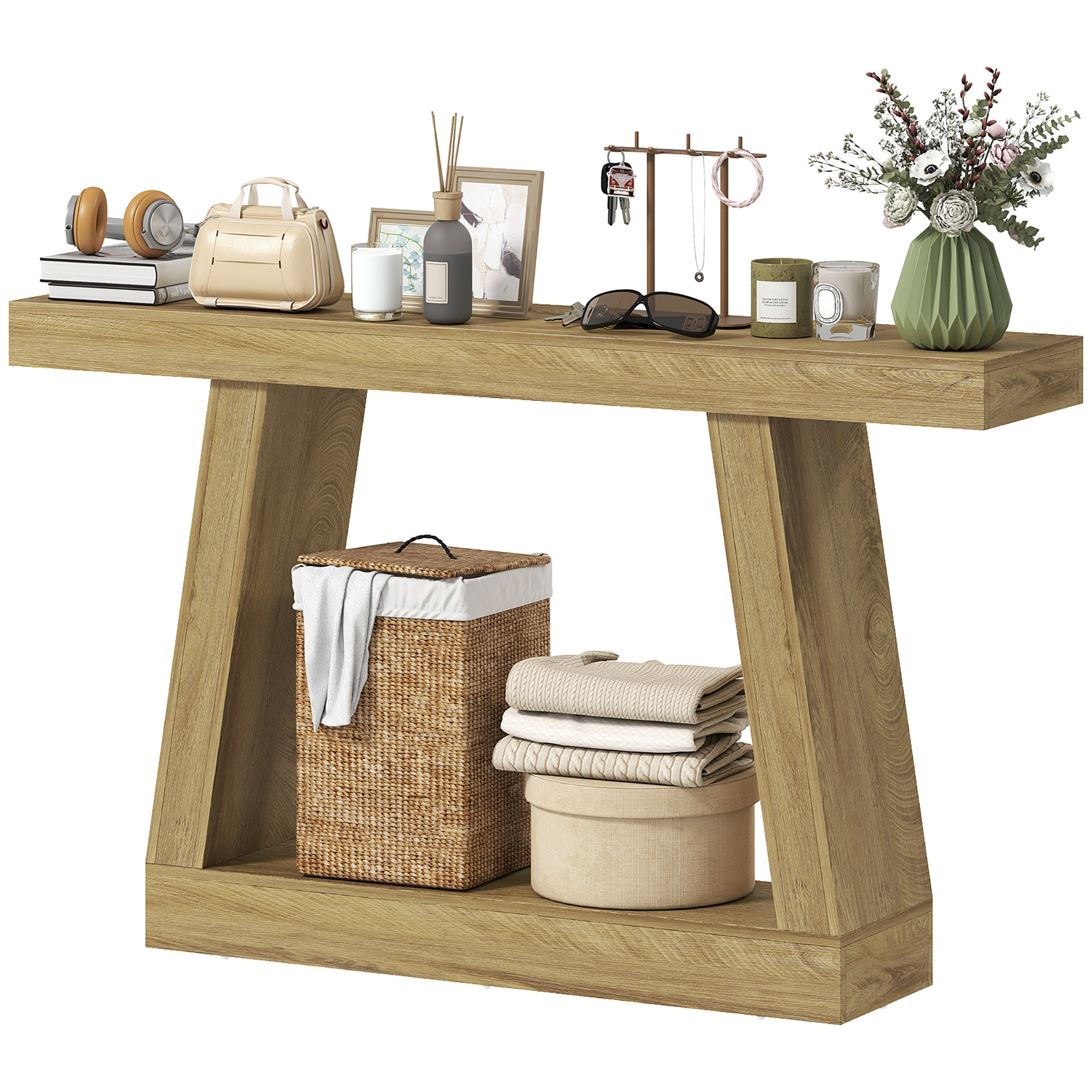 HOMCOM Table Console 140cm Chêne avec Rangement Salon