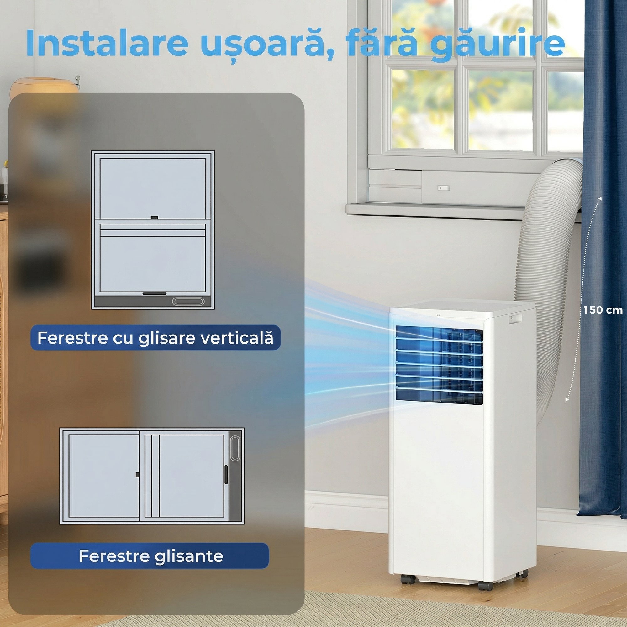  Aparat de Aer Conditionat Portabil 7000 BTU, Unitate 4-in-1 cu Racire, Dezumidificator, Ventilator, Mod Noapte [7]