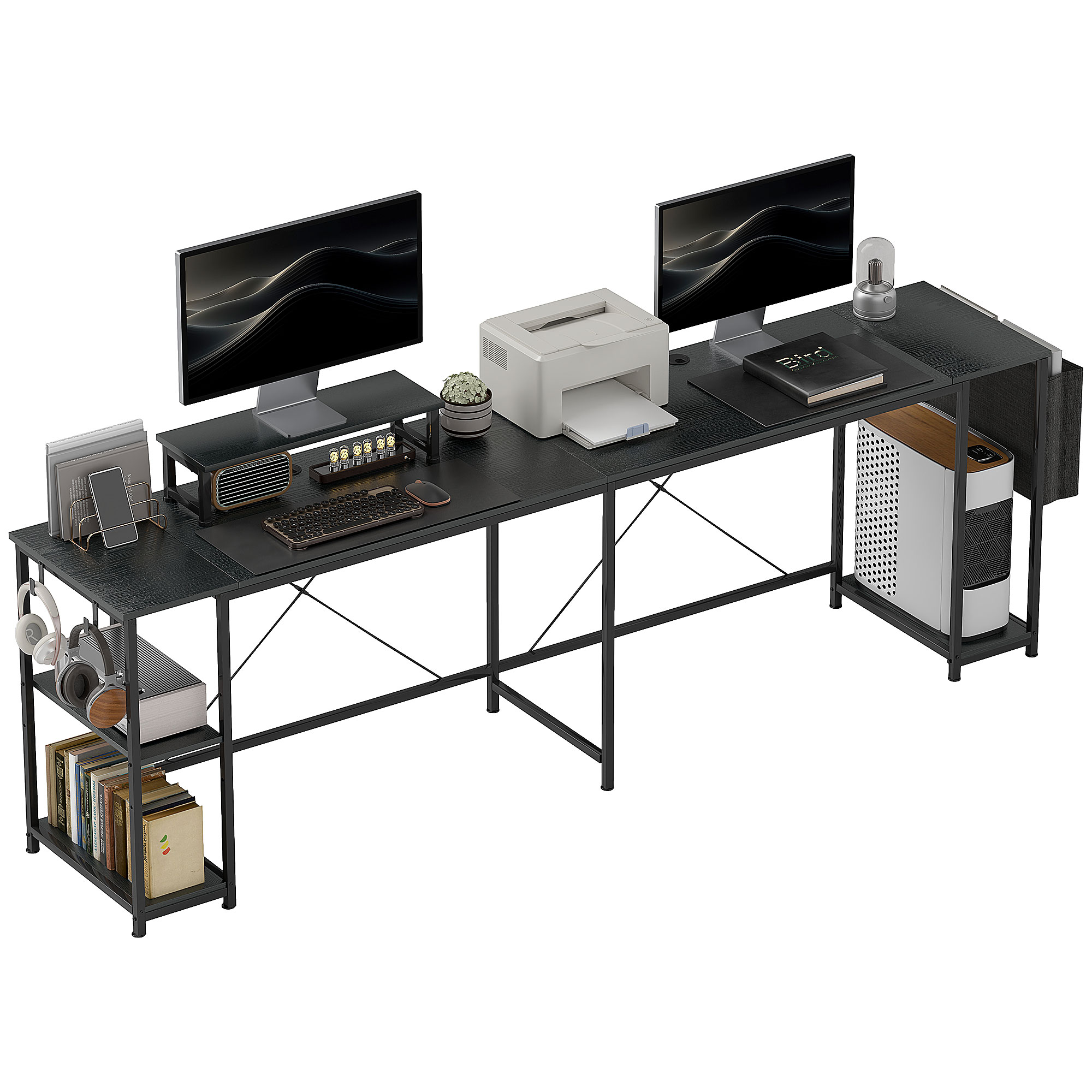 HOMCOM Bureau d'Angle Industriel 168-240cm avec Étagère et Support