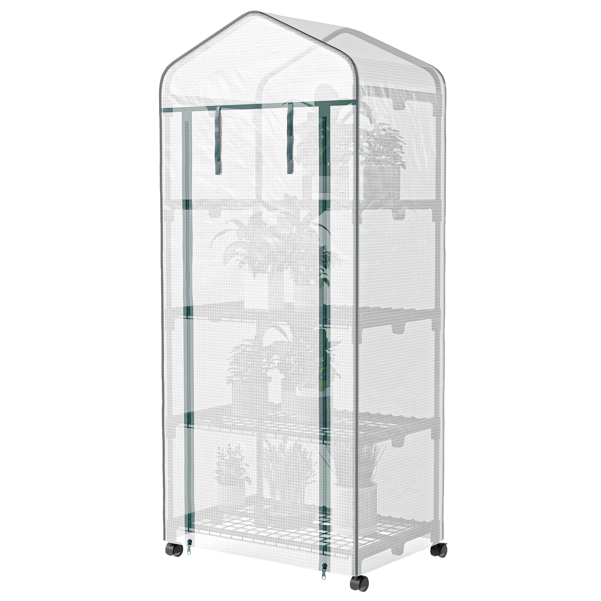 Outsunny Serre de jardin balcon étagère serre 4 niveaux 69 x 50 x 165 cm acier époxy bâche amovible PE haute densité blanc