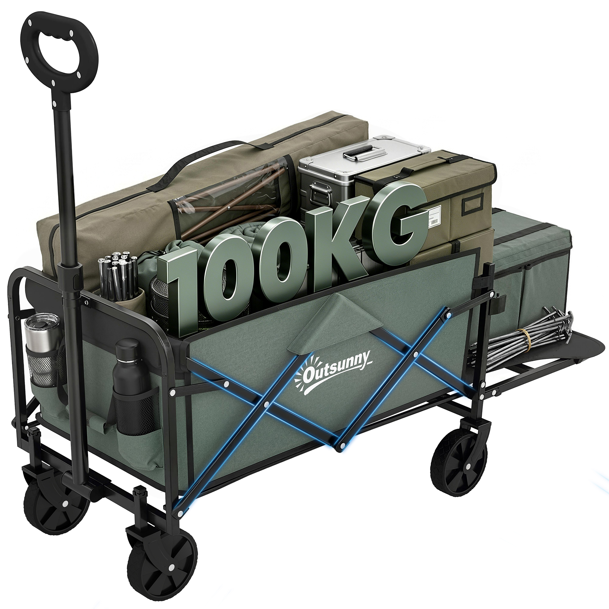 Chariot De Transport Pliable Outsunny Vert - 72L Avec Poignée Télescopique Pour Plage Et Camping