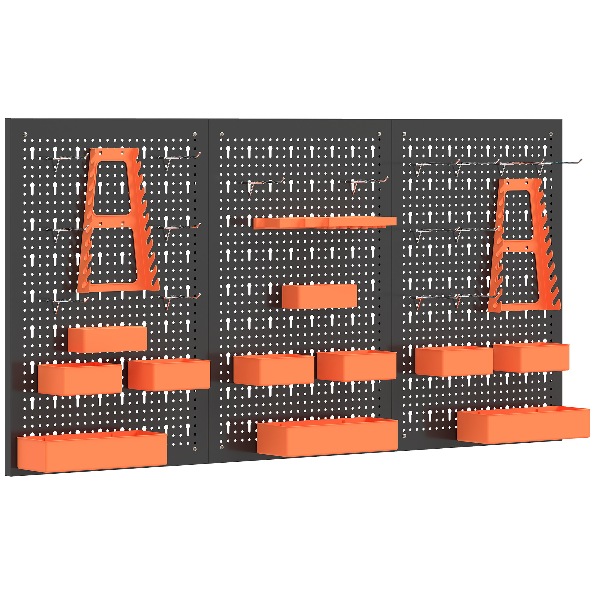 HOMCOM Organizador de Ferramentas de Parede de 33 peças 120x60 cm com Ganchos Contentores e Prateleiras Preto e Laranja Aosom Portugal