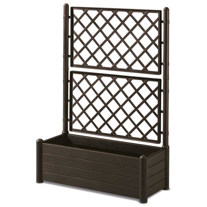STEFANPLAST bac a fleur/Jardiniere avec treillis - ITALIA FLOWER BOX - Finition effet bois - 100x43xH142 cm - 80 L - Moka