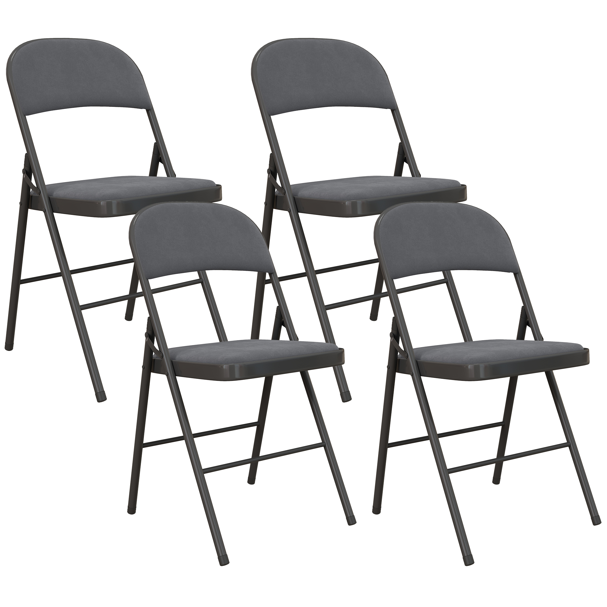 HOMCOM Set de 4 scaune pliante și portabile pentru interior, cu șezut și spătar tapițate în catifea, cadru din oțel, gri închis | Aosom Romania