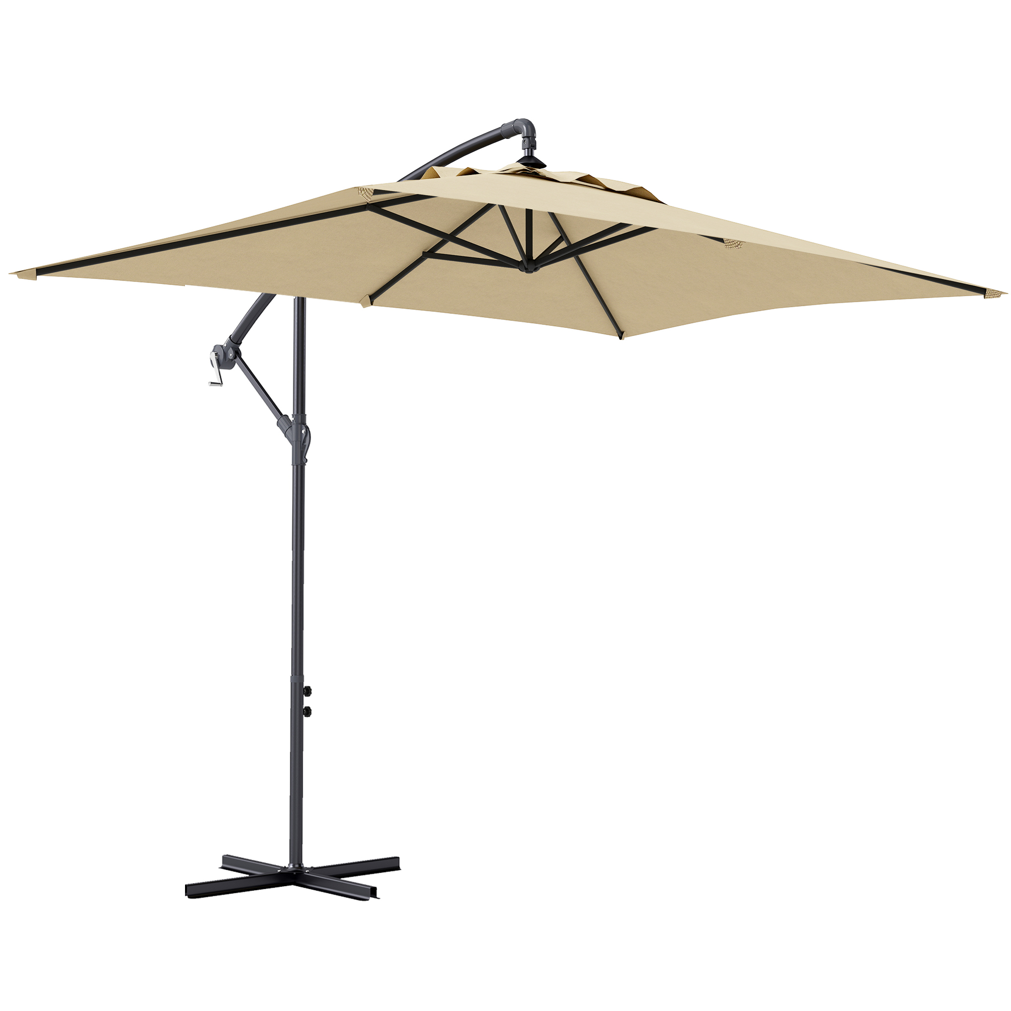 Outsunny Umbrelă Suspendată cu Orificii de Ventilaţie, Bază în Cruce şi Manivelă, 3x2 m, Bej | Aosom Romania