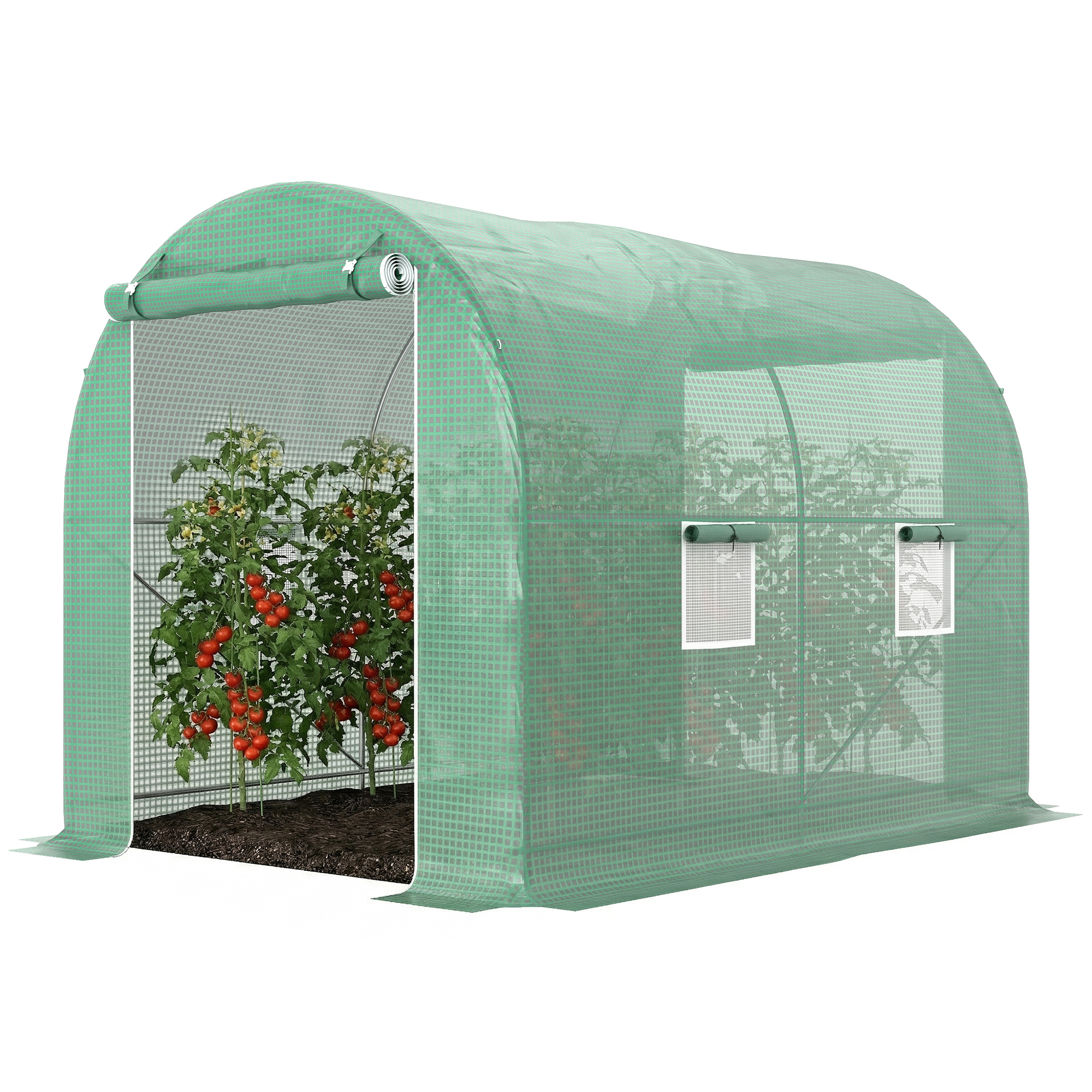 Outsunny Serre de Jardin Tunnel Surface Sol 6 m² châssis Tubulaire renforcé Porte zippée 4 fenêtres enroulables Vert