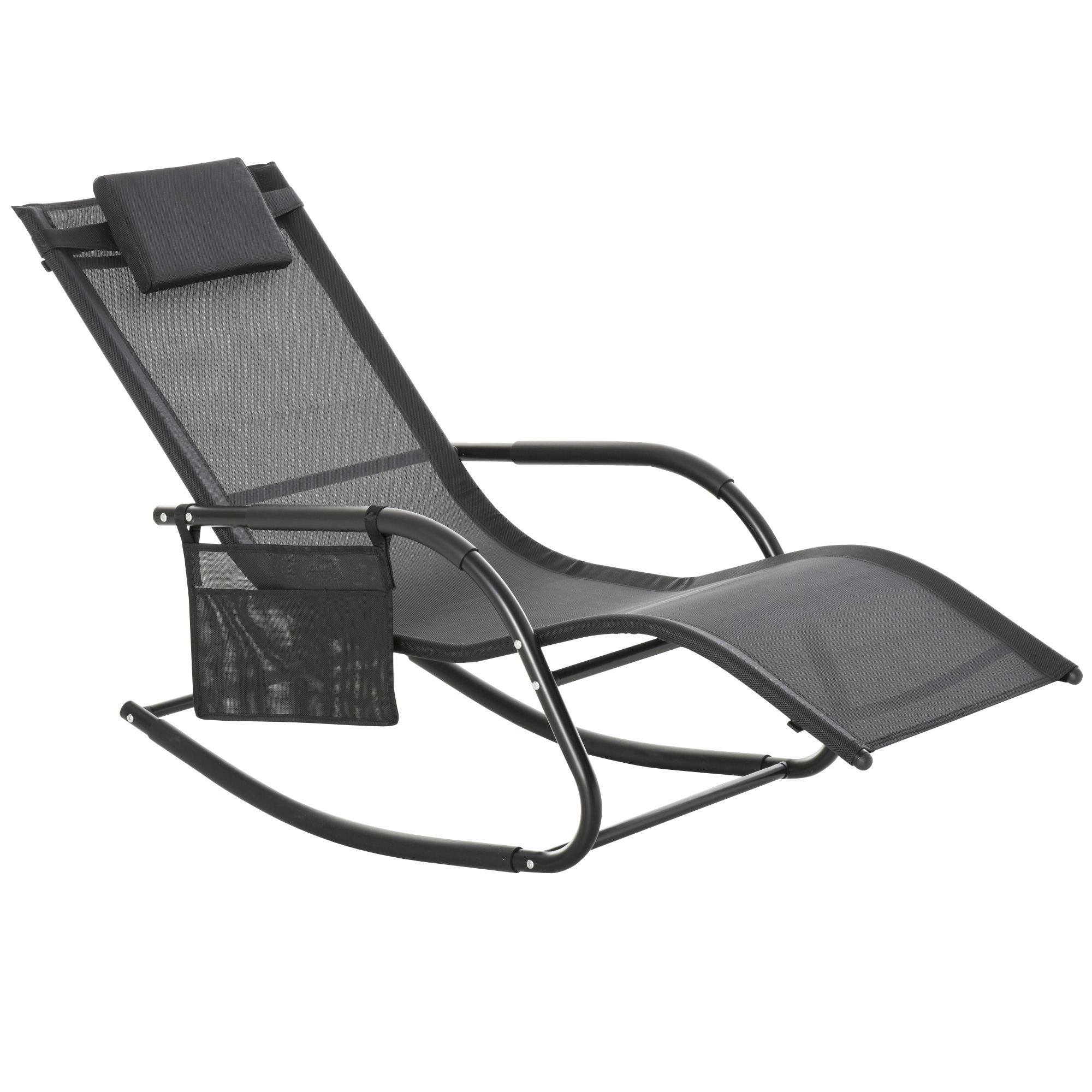 Outsunny Chaise Longue Bascule Rocking Chair Tétière Amovible Métal Époxy Textilène Aosom France