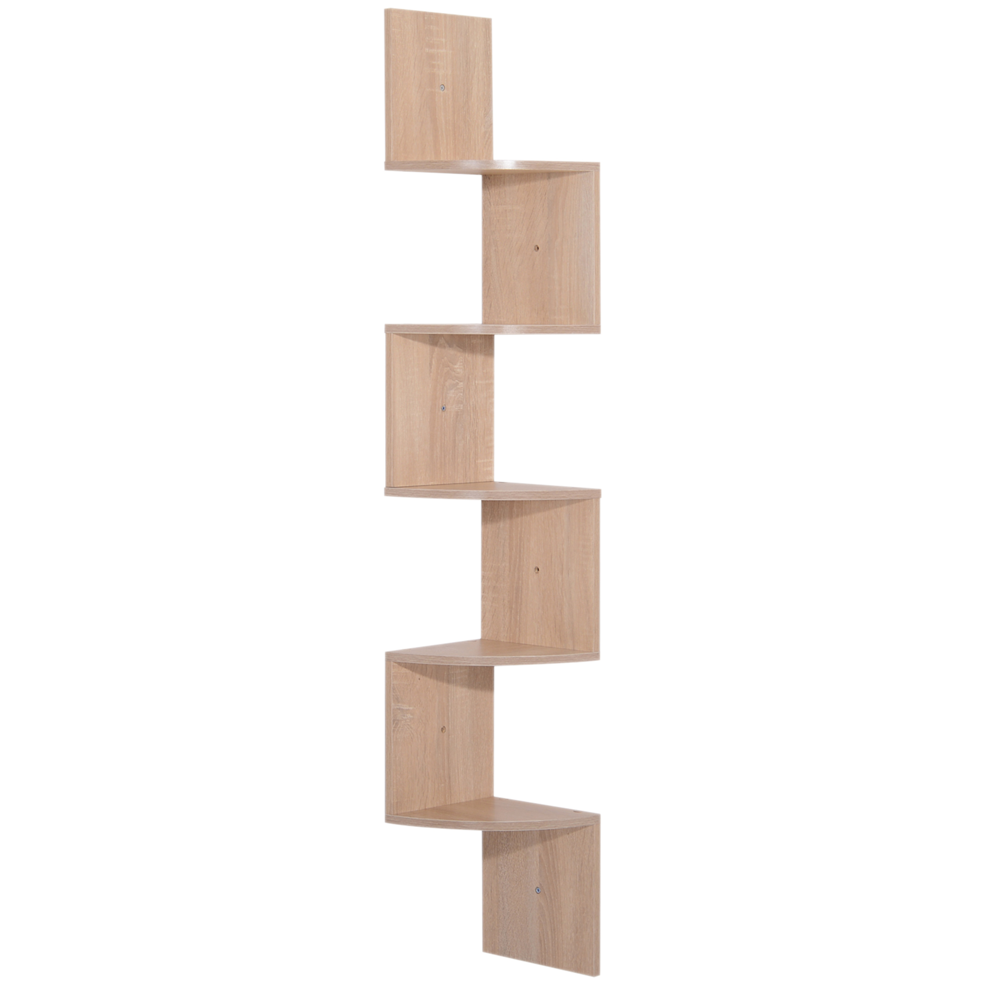 HOMCOM Étagère d'angle Murale de Rangement Forme Zigzag 20L x 20l x 126H cm 5 Niveaux Bois chêne Clair