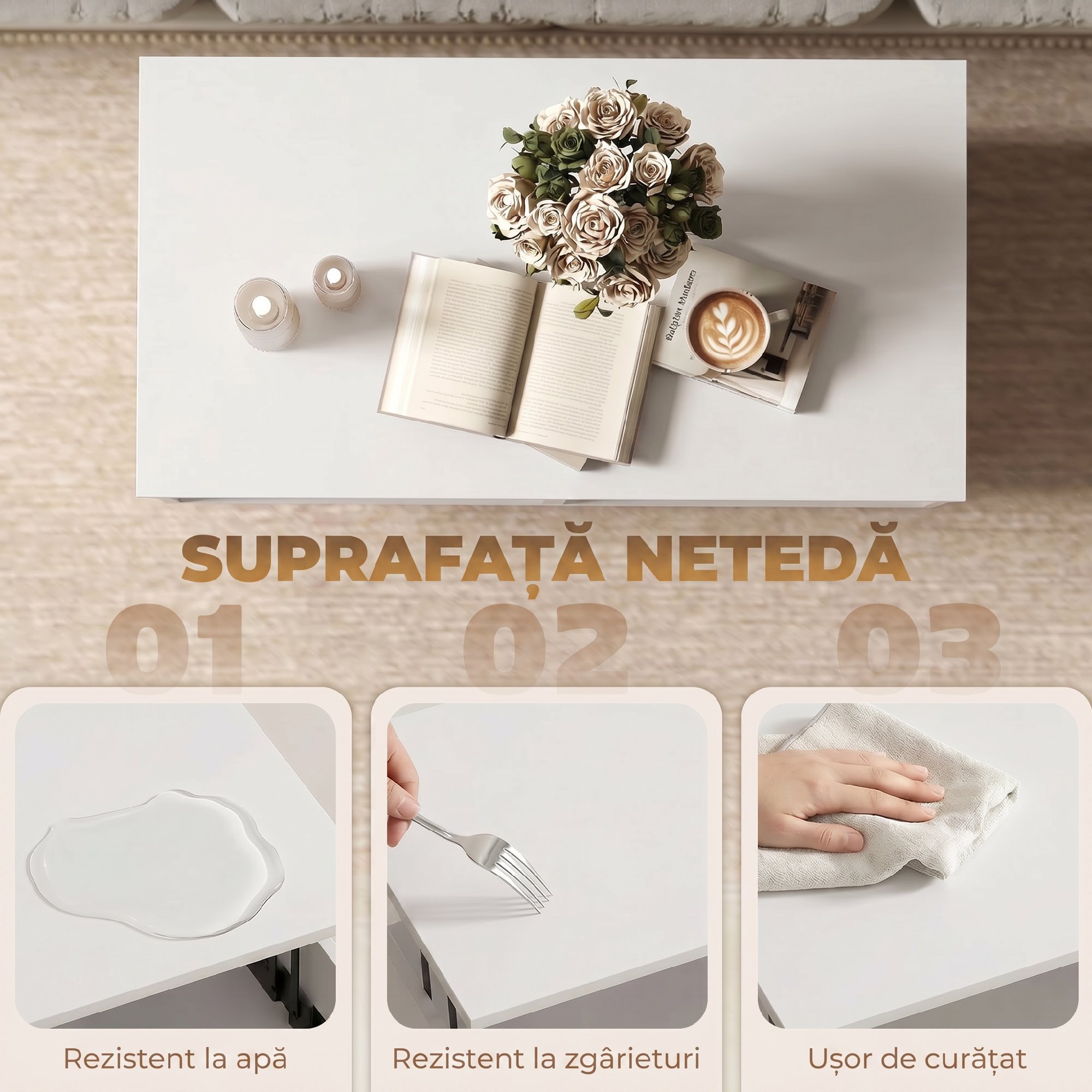 , Masa de Cafea, Cu Spatiu Ascuns, PAL, metal, 75 x 40 x 58 cm, Alb [5]