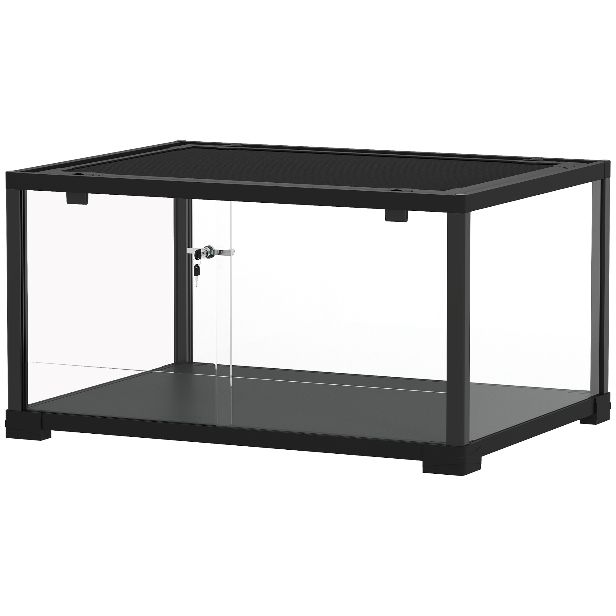 PawHut Terrarium en verre pour reptile enclos pour hamster 86 L ventilation supérieure porte coulissante 50,8x30,5x35,6cm noir