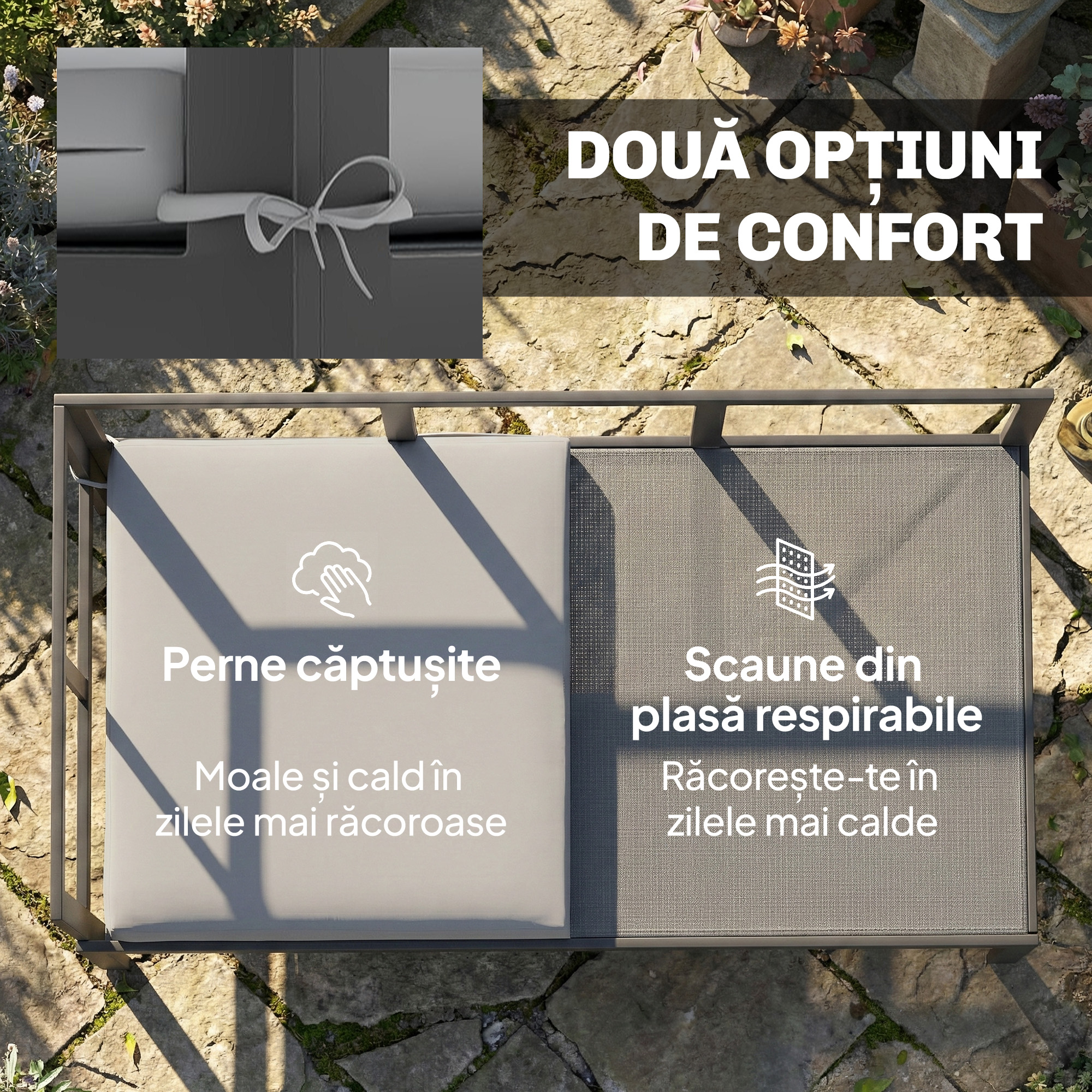  Set Mobilier de Gradina 3 Piese cu Coltar 4 Locuri si Masuta, Metal si Poliester Gri [5]