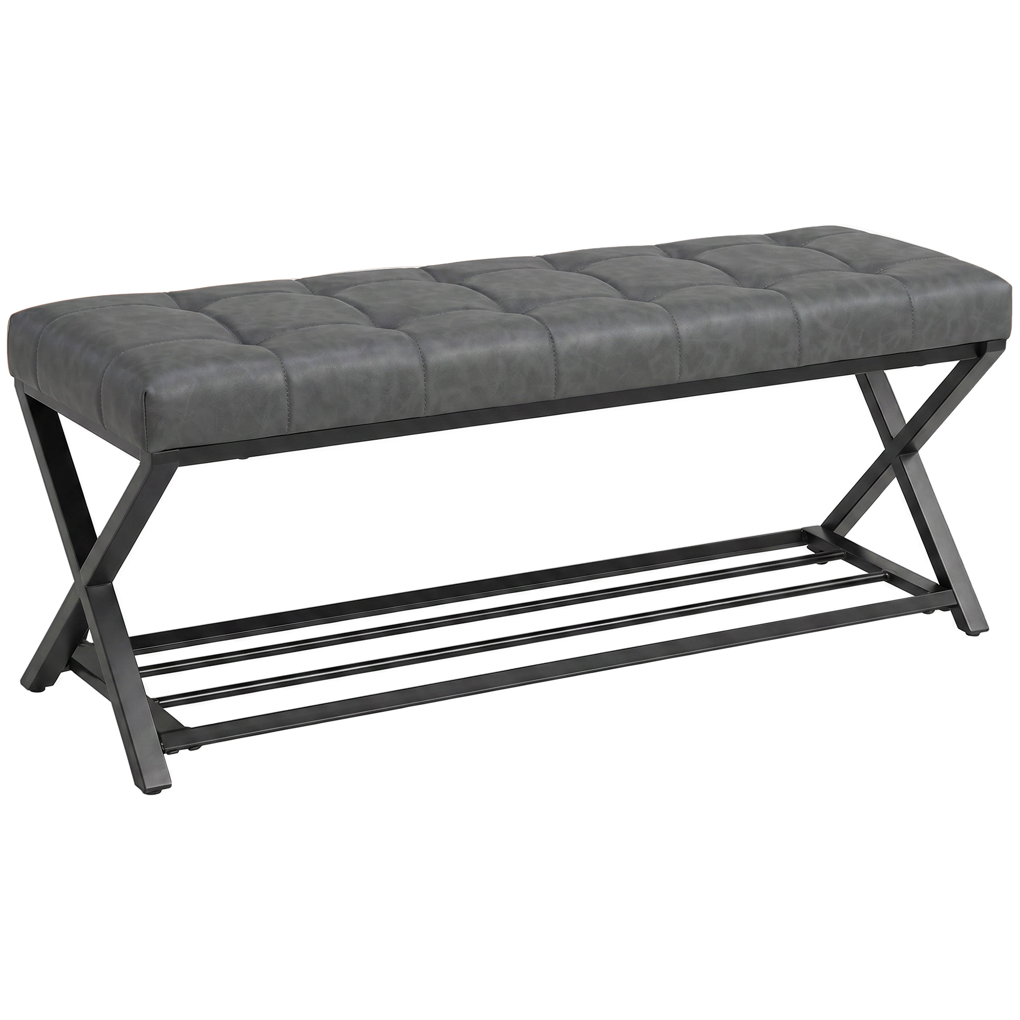 HOMCOM Banco para zapatos, banco de entrada con acolchado de cuero sintético, 112 x 37 x 47 cm, Gris oscuro
