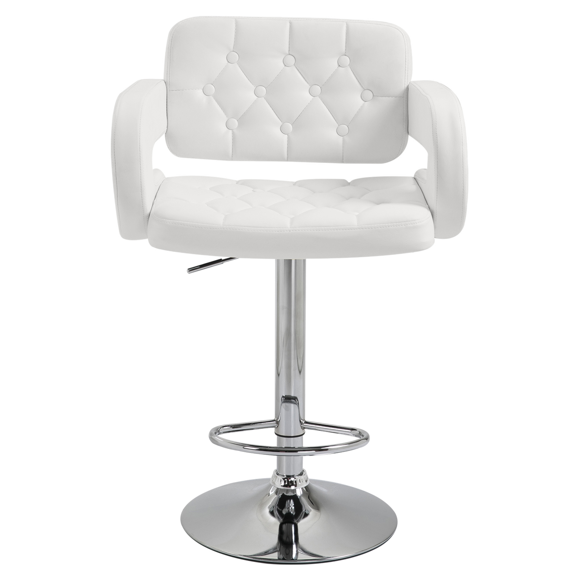 HOMCOM Tabouret de bar pivotant chaise de bar réglable en hauteur avec dossier repose-pieds et accoudoirs 61x50x94-114cm blanc