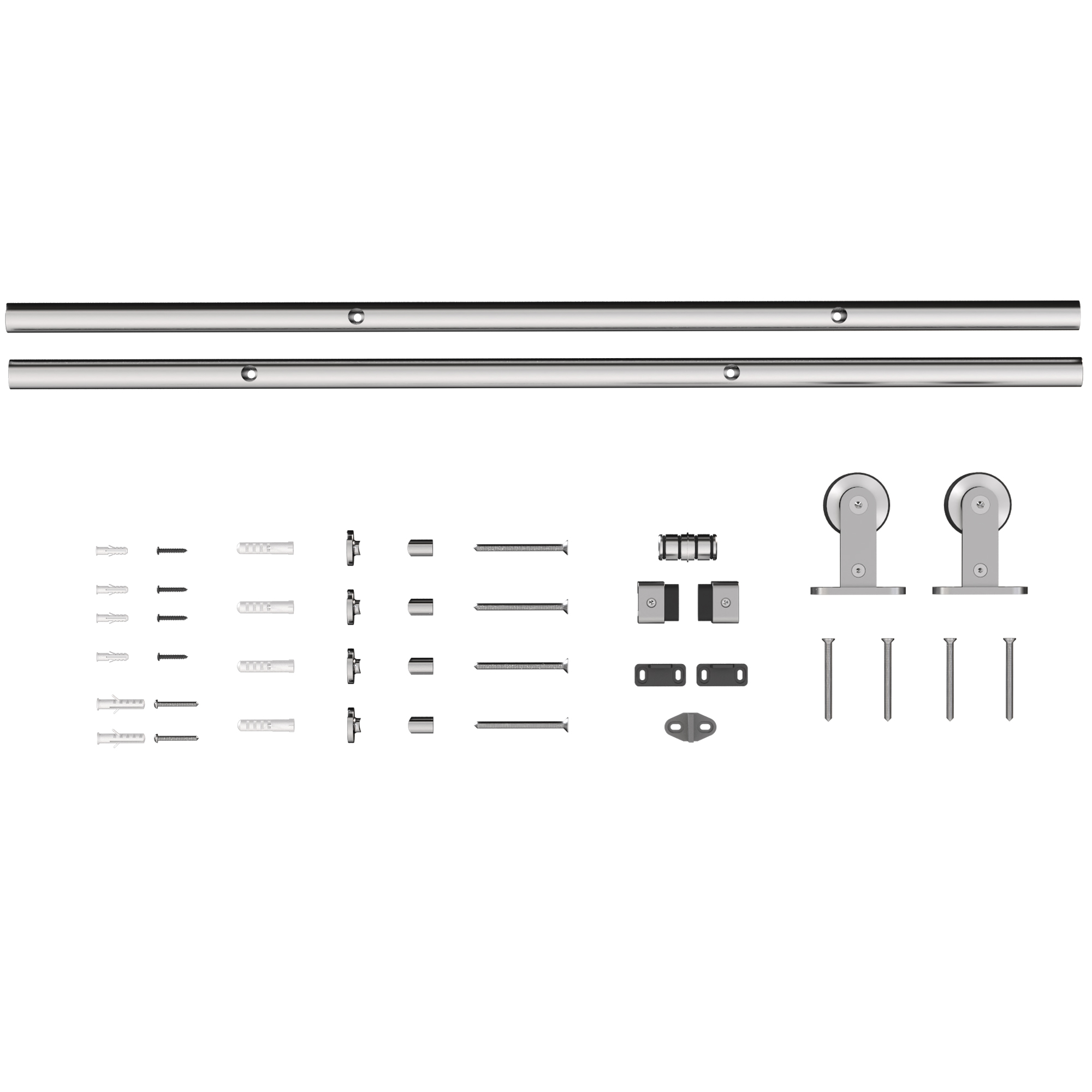 HOMCOM Sliding Door Hardware Kit Smooth Quiet 304 Stainless Steel for 180cm Track Sliver Tone