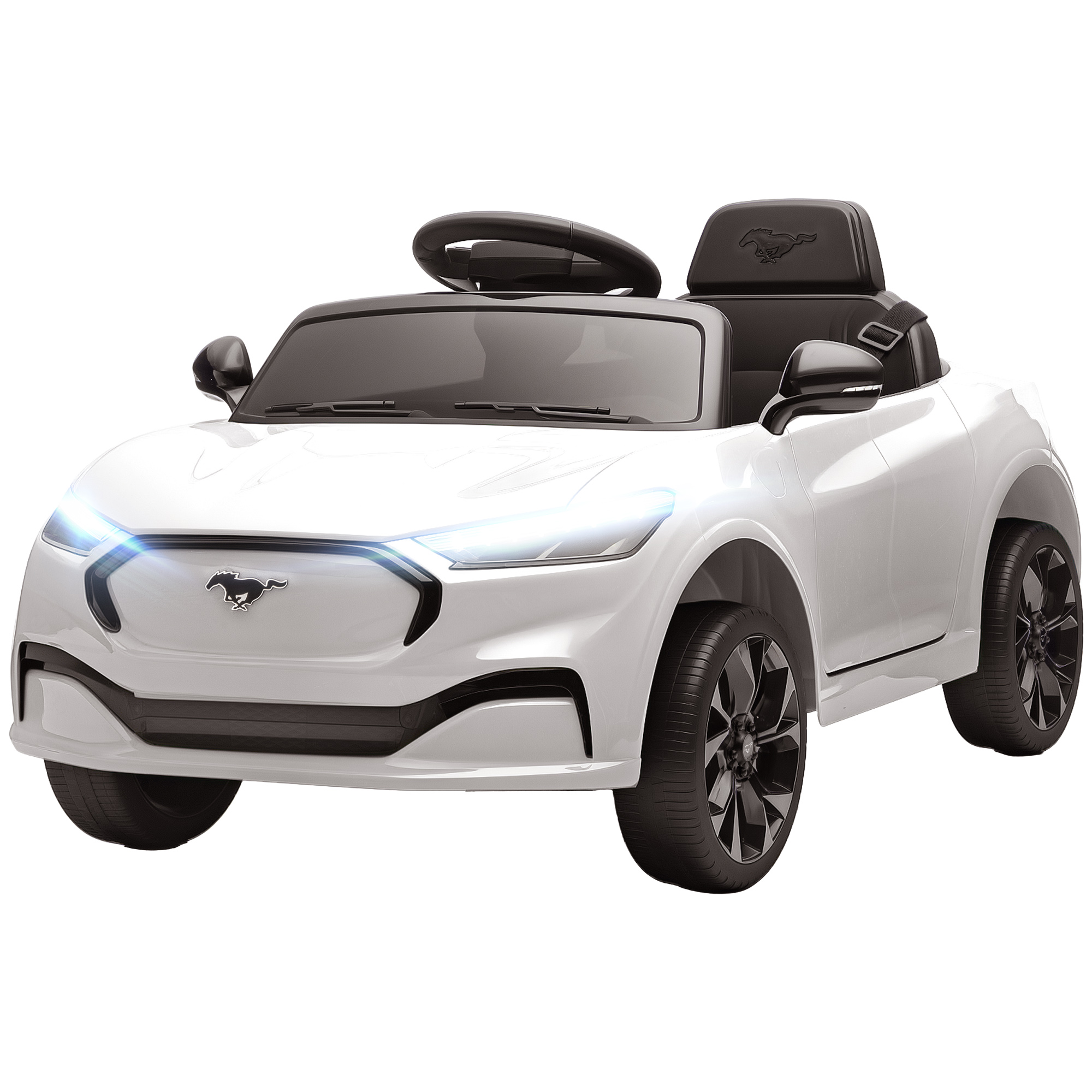 AIYAPLAY Voiture électrique enfant Ford Mustang Mach-E sous licence officielle 12 V télécommande 2,4 G 2 moteurs 92x55x44cm blanc
