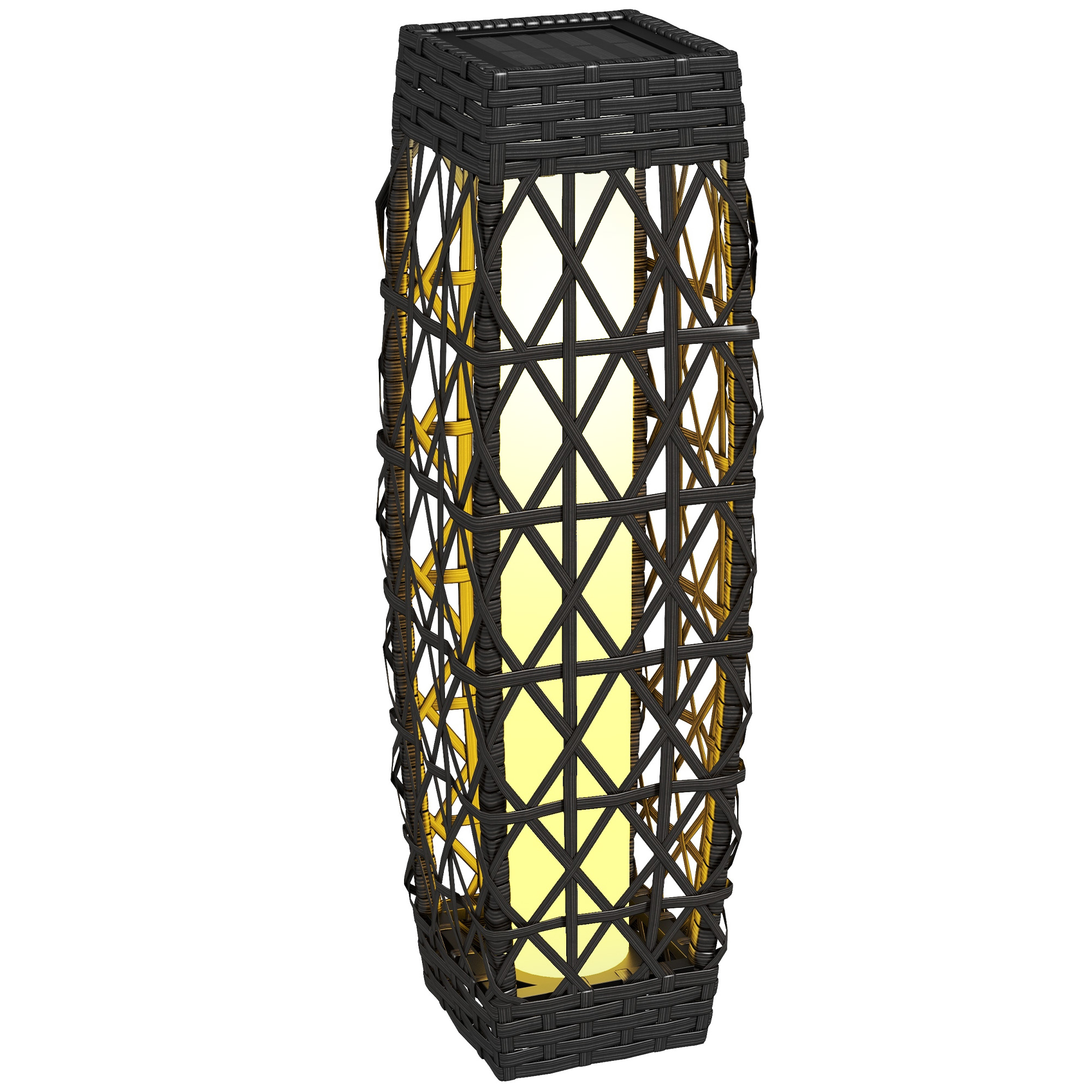 Outsunny Lampa solarna rattanowa, lampa solarna z czujnikiem światła, anty-UV, wodoodporna lampa ogrodowa LED do balkonu, tarasu, stalowa, szara