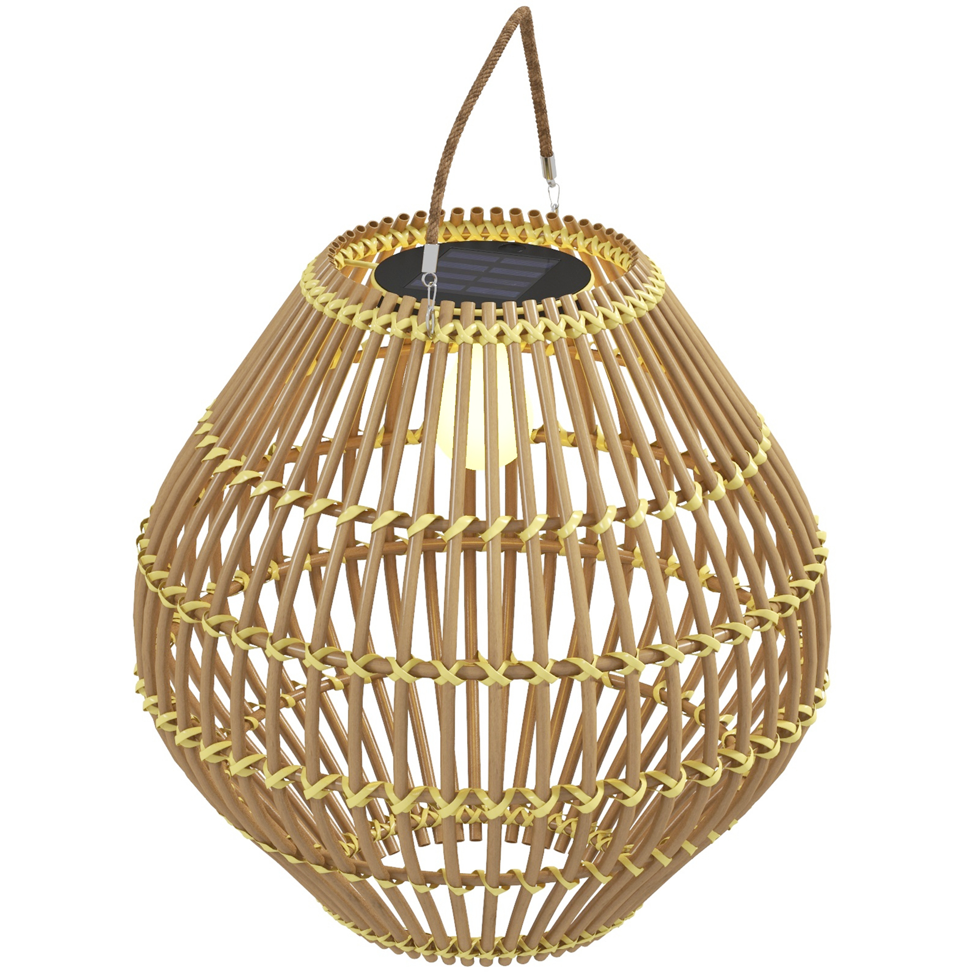 Outsunny Lampa solarna, lampa ogrodowa z rattanu, wodoodporna lampa solarna z czujnikiem światła, lampa ogrodowa z designem bębna, do tarasu, balkonu,