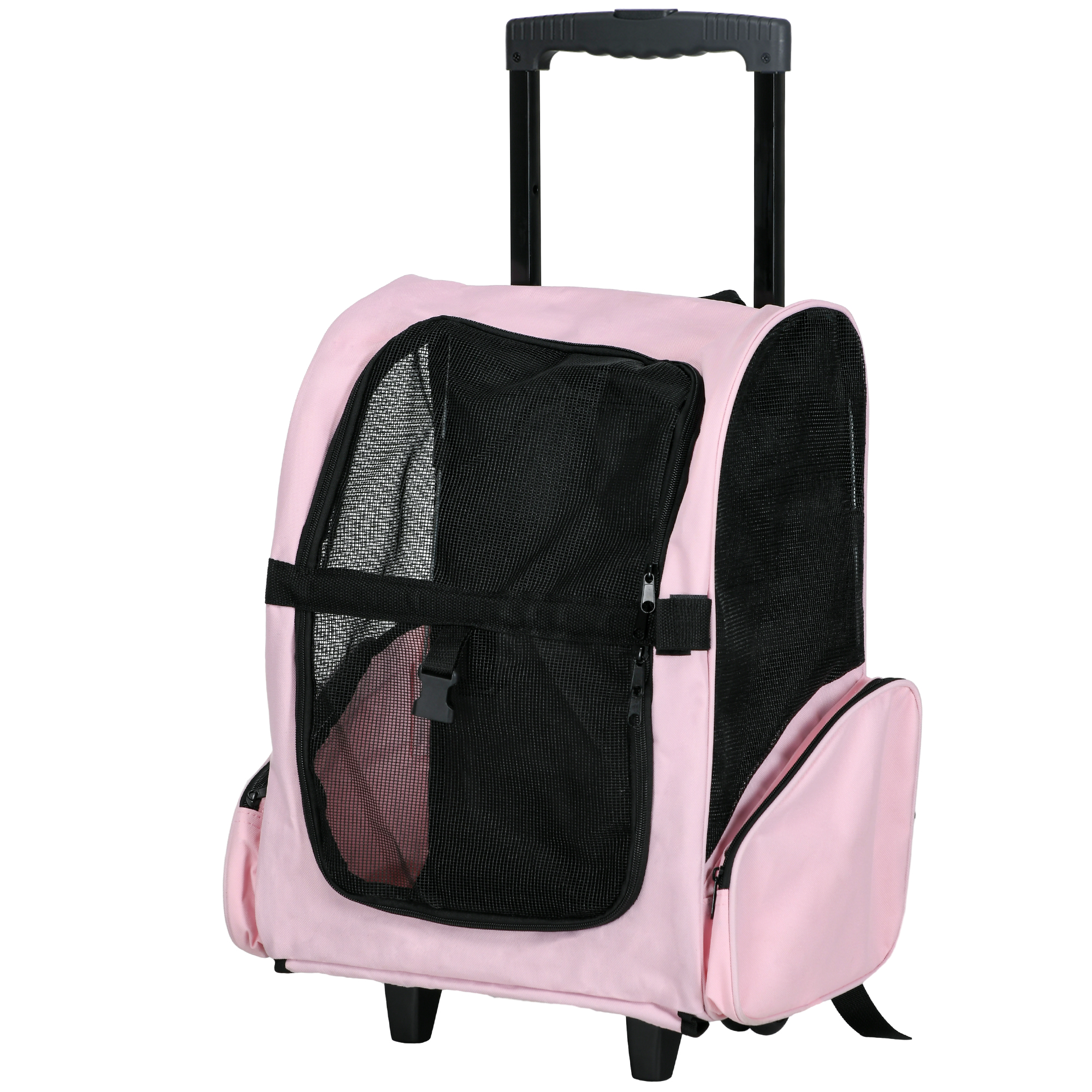PawHut Sac de transport à roulettes pour chien 2 en 1 trolley chariot poignée téléscopique, sacs rangement 42 x 25 x 55 cm rose