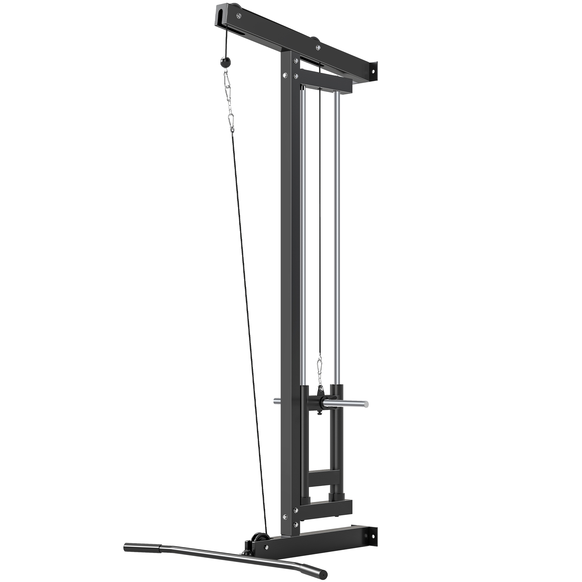 SPORTNOW Appareil de musculation mural, station de traction, poulie haute et basse, 2 poulies, en acier, 75 x 16 x 192 cm, noir