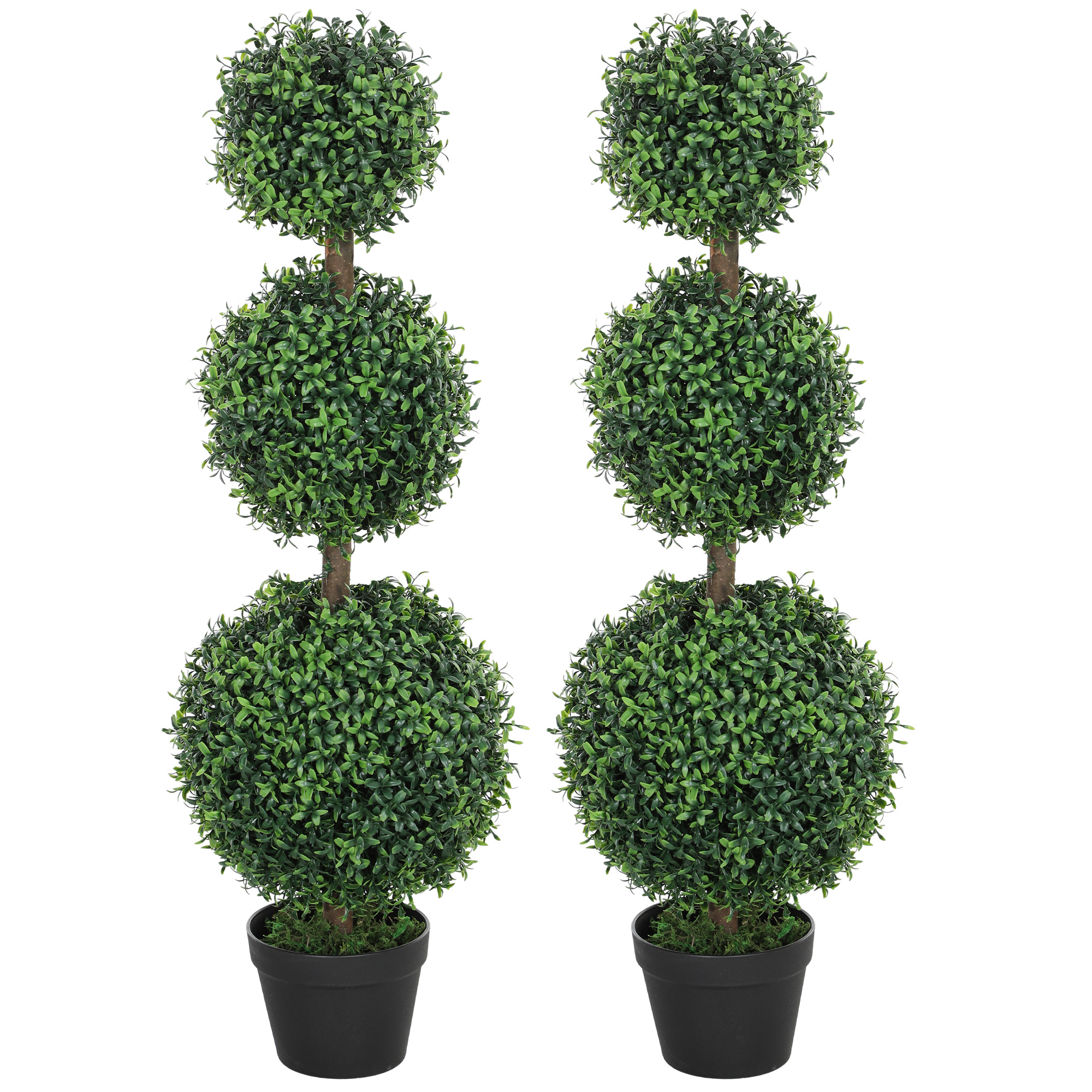 HOMCOM Lot de 2 arbres artificiels 101,6 cm 3 boules de buis topiaires fausse plante vert PE avec pot intérieur et extérieur