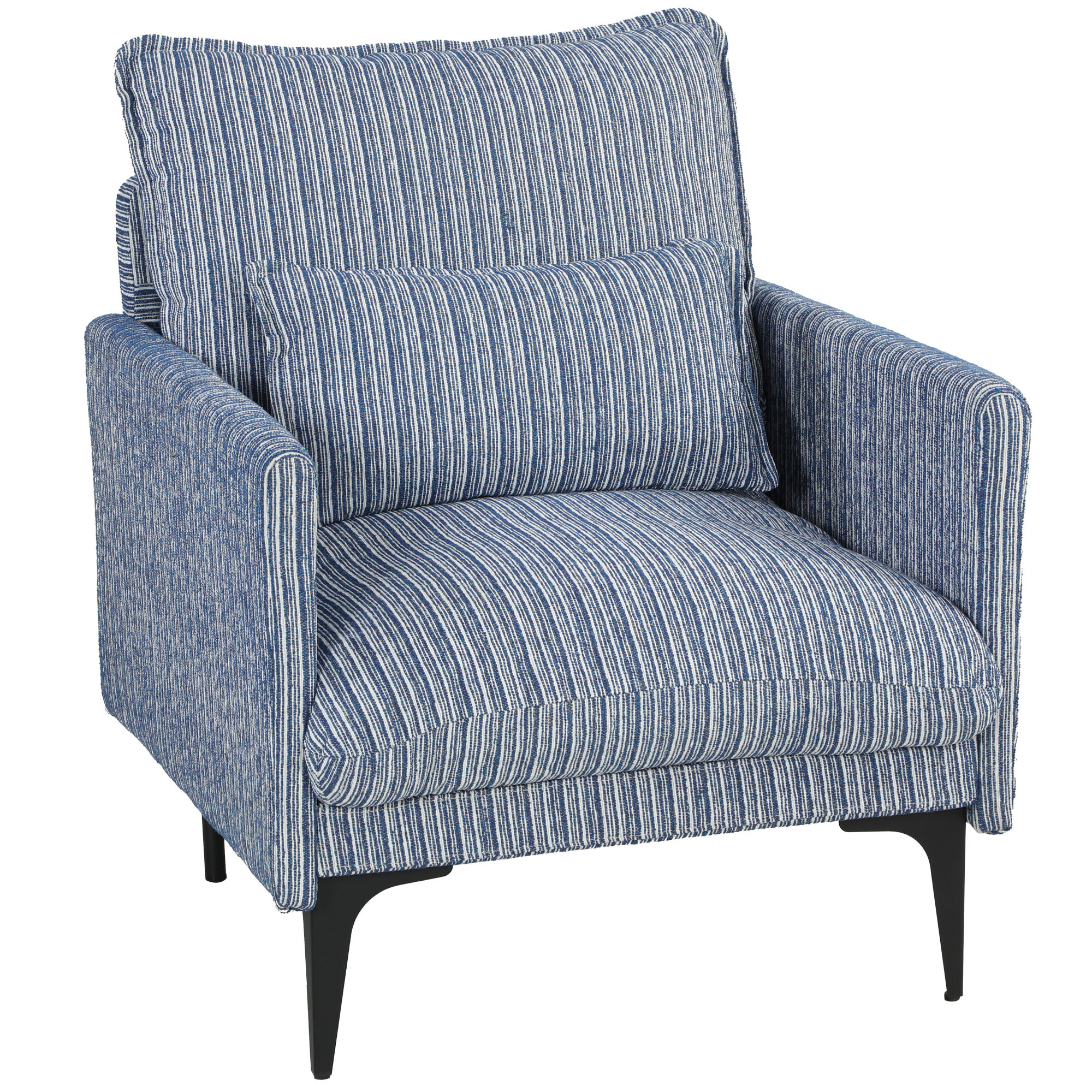 HOMCOM Butaca de Salón Acolchada en Tejido Efecto Lino con Reposabrazos, Cojín Lumbar y Asiento Amplio, Azul