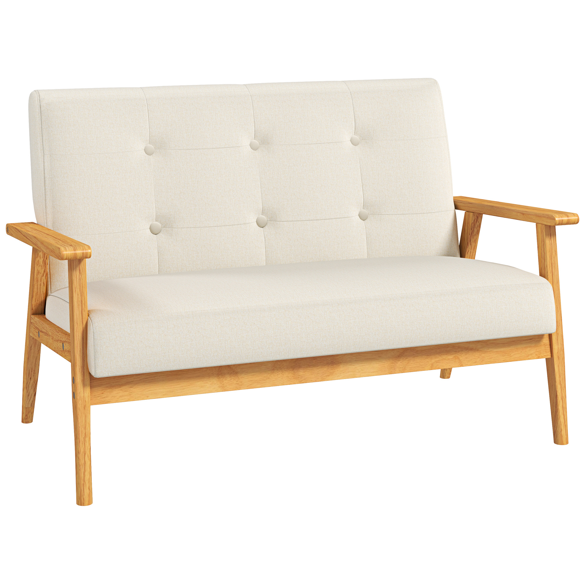 HOMCOM 3-Sitzer-Sofa 115 cm, skandinavisches Sofa mit geknöpfter Rückenlehne, gepolsterter Sitz und Armlehnen, Füße aus Hevea-Holz, für Wohnzimmer, Schlafzimmer, kleine Räume, beige Aosom