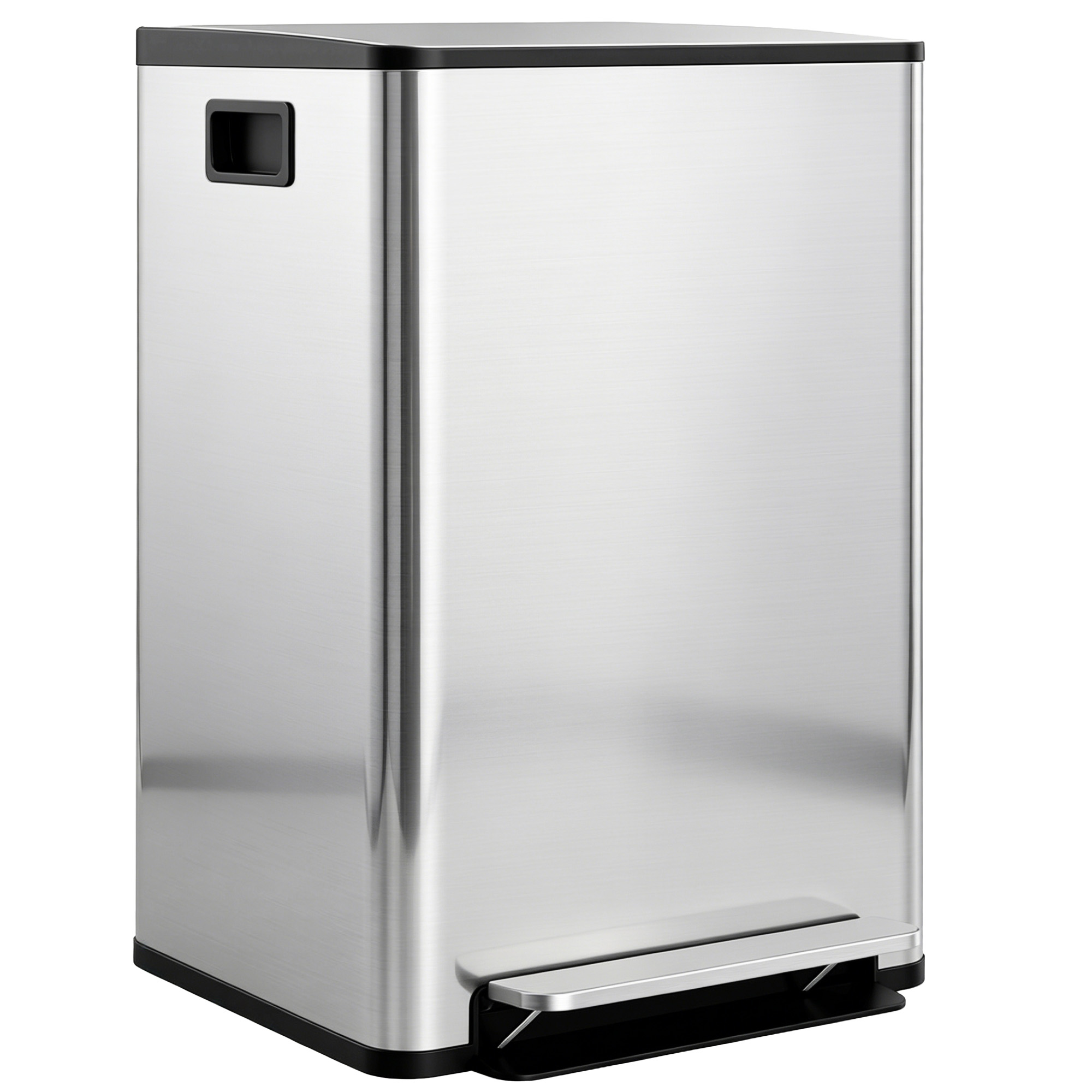 HOMCOM Poubelle de cuisine 2 compartiments de 2 x 30L, avec pédale, en acier inoxydable, couvercle à fermeture douce