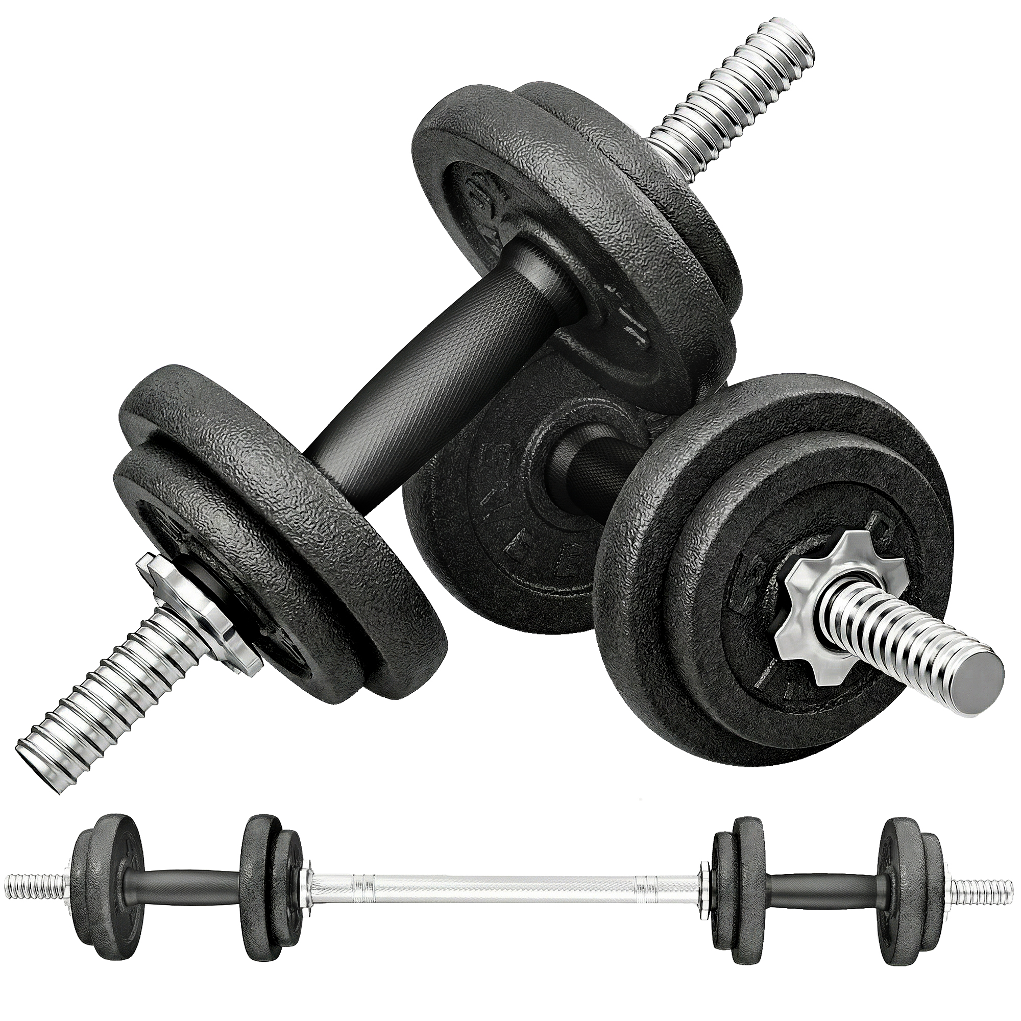 SPORTNOW Ensemble d'haltères 2-en-1 20kg poids réglable kit haltères musculation barre d'extension poignée antidérapante noir