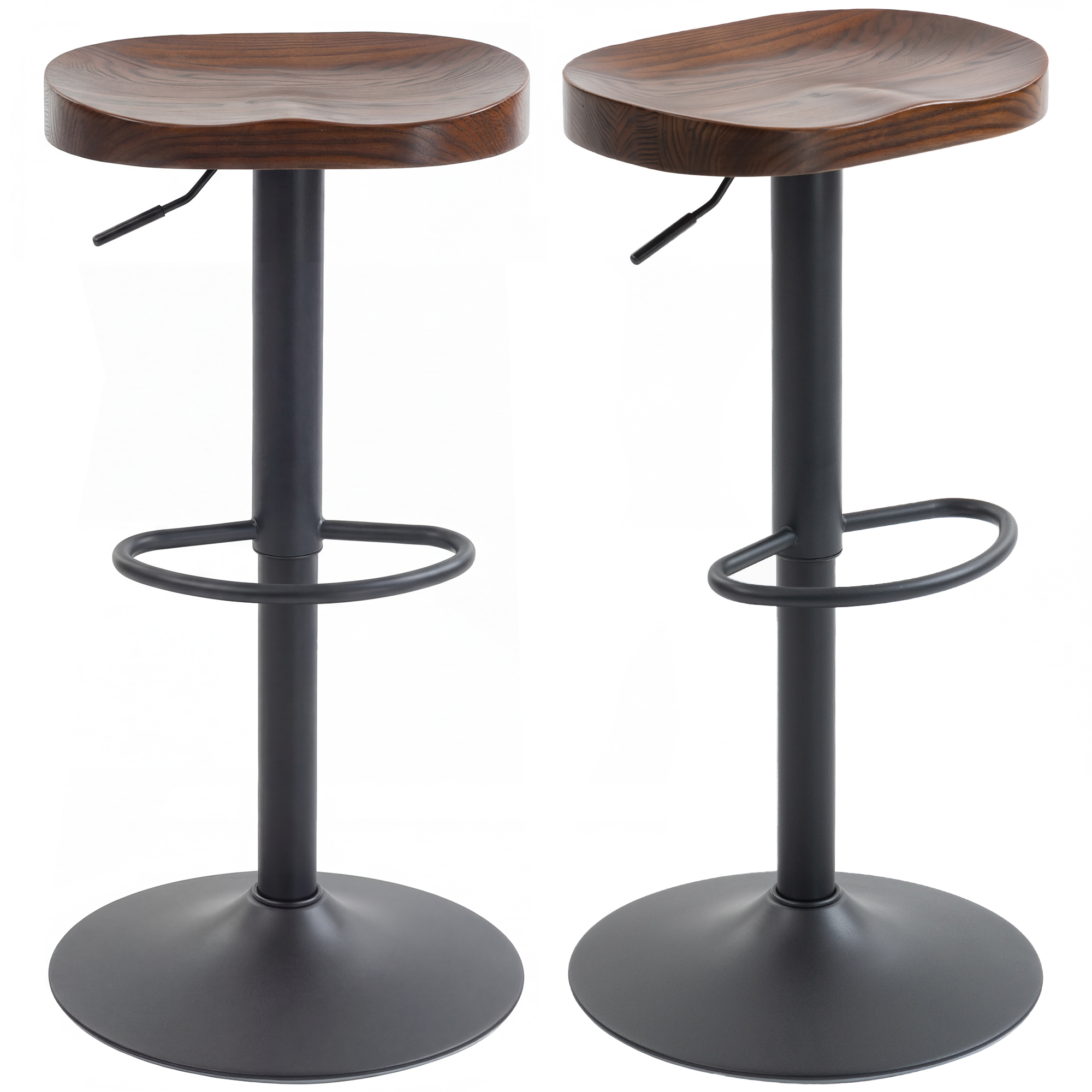 HOMCOM Tabourets de Bar Lot de 2 Réglables Pivotants Chaises de Cuisine avec Siège en Bois d'Orme Marron Foncé