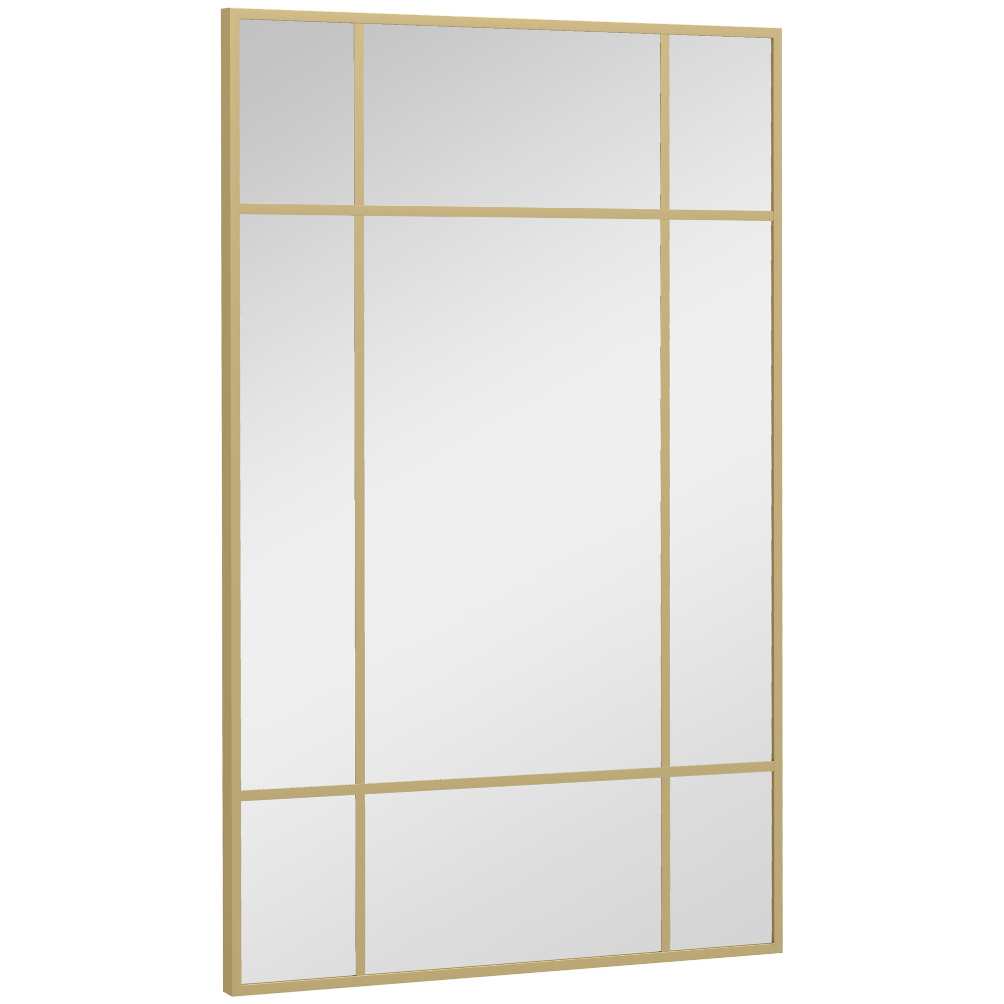 HOMCOM Miroir mural verrière rectangulaire style fenêtre, horizontal ou vertical avec 4 crochets, en métal doré - 90x60 cm