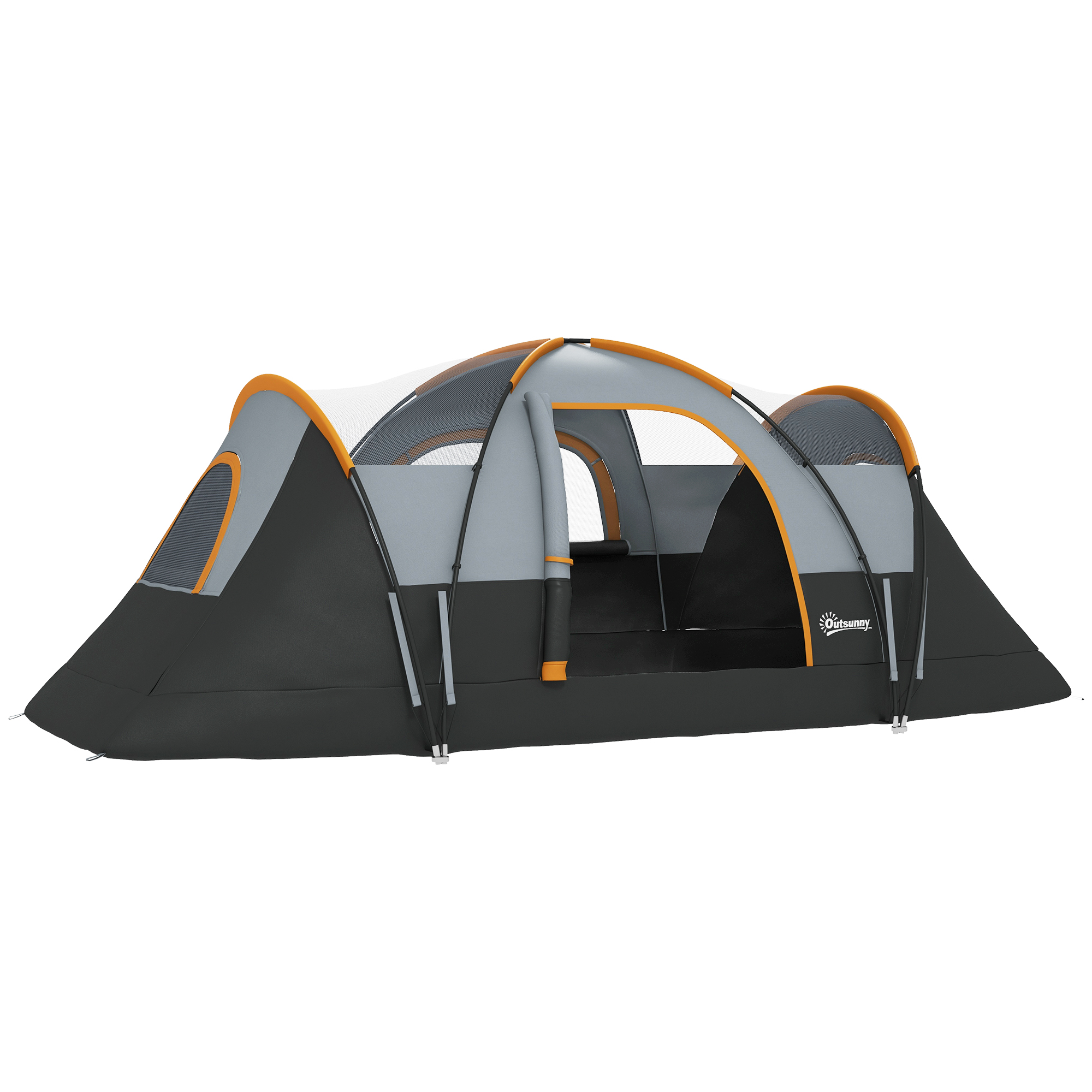 Outsunny Tente de camping familiale 5-6 pers. - tente tunelle imperméable légère ventilée - grande porte + 2 fenêtres gris clair