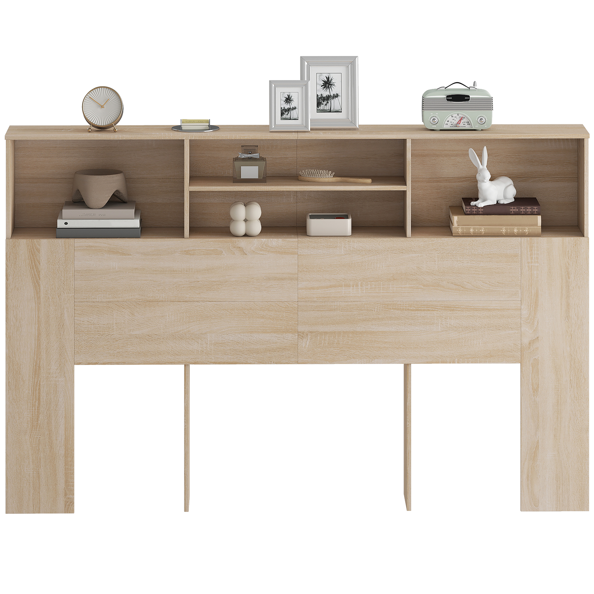 HOMCOM Tête de lit sur pied avec rangements, accessoire de lit 4 compartiments ouverts, 160 x 20,2 x 108,2 cm, bois naturel