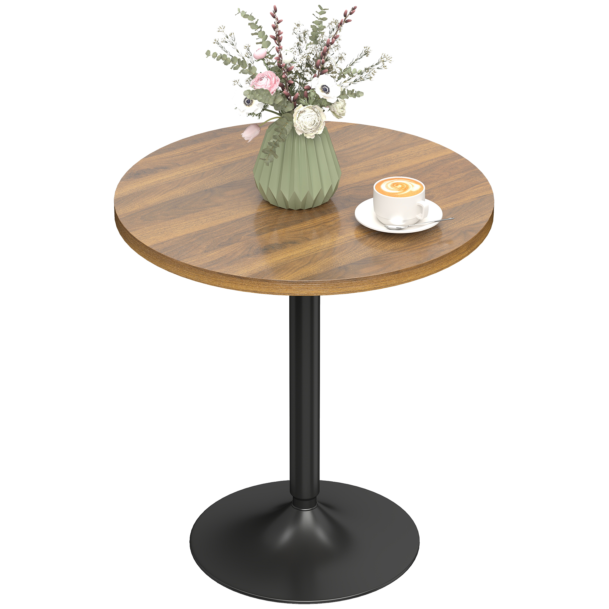 HOMCOM Table de bar ronde 60 cm, table haute cuisine mange-debout avec patins antidérapants, pour cuisine, salon, noyer