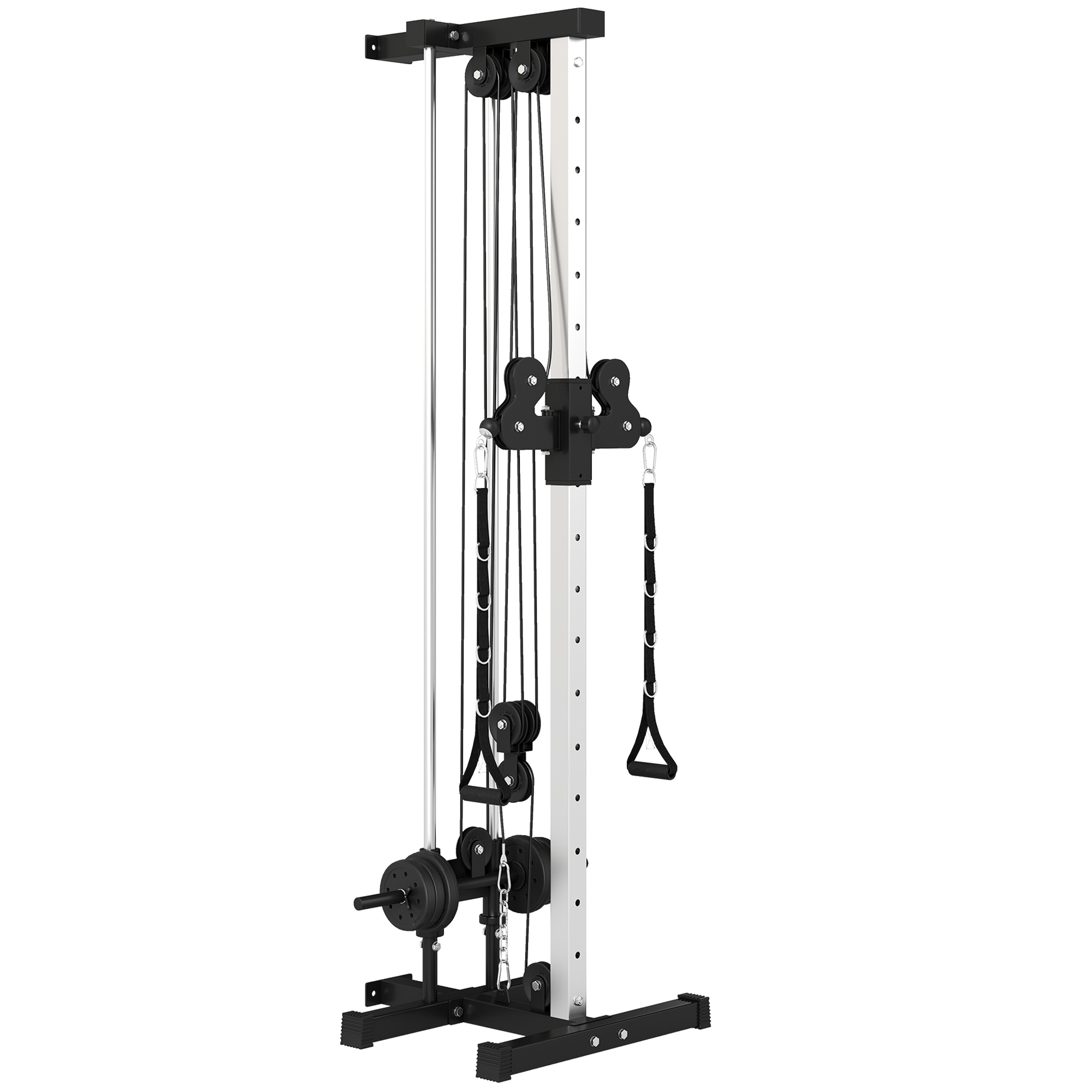 SPORTNOW Máquina de Polias de Parede Ajustável em 15 Posições Multifunções para Ginásio e Casa 62x60x200 cm Preto Aosom Portugal