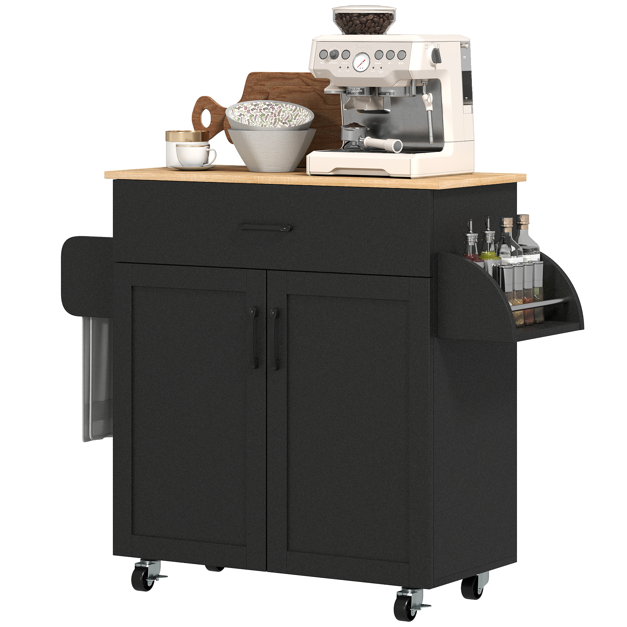 HOMCOM Dessert îlot de cuisine multi-rangements tiroirs placard 2 portes avec étagère réglable 105 x 36 x 85 cm noir