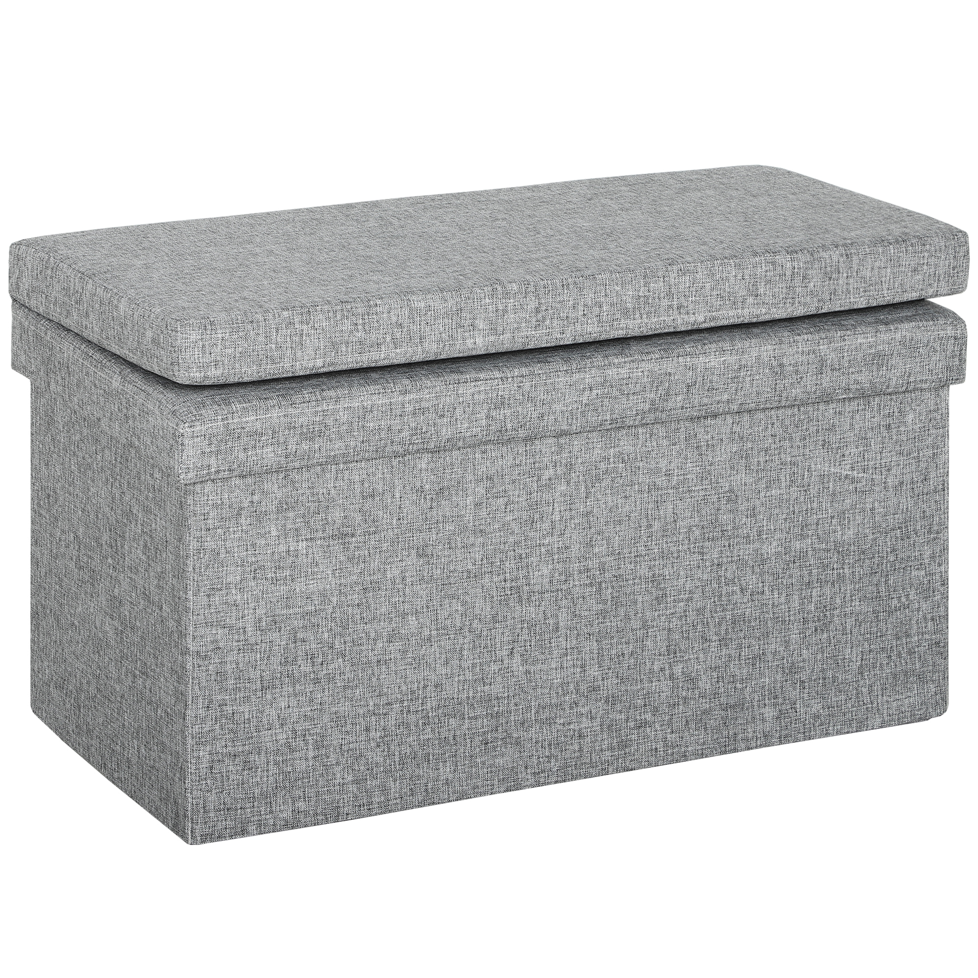 HOMCOM Bancă Pliabilă cu Spătar și Compartiment de 77L, Acoperire din Țesătură, 76x50x73 cm, Gri | Aosom Romania