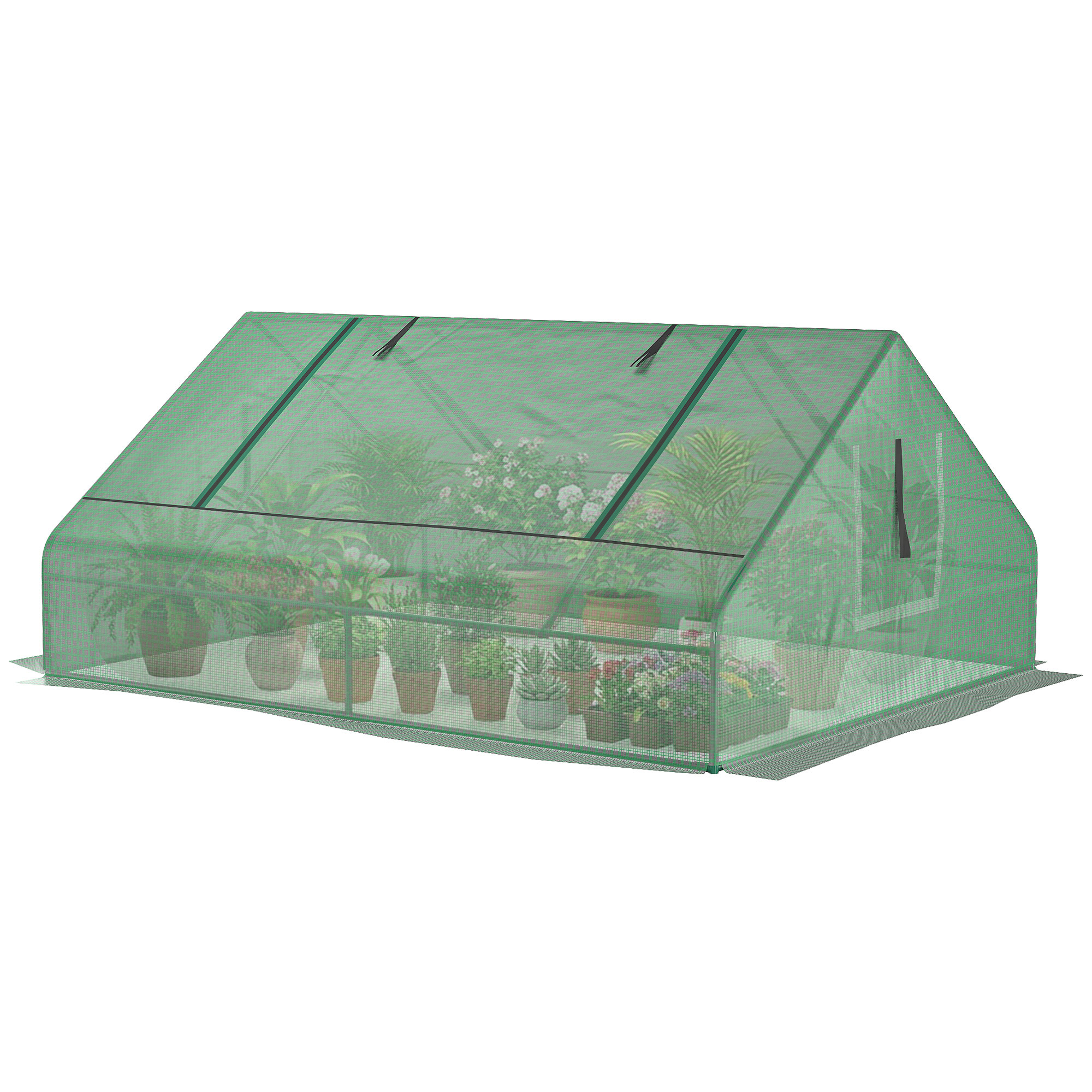 Outsunny Mini serre de jardin mini serre tunnel 180x140x80cm toit pointu acier PE haute densité 140 g/m² 2 grandes fenêtres vert foncé