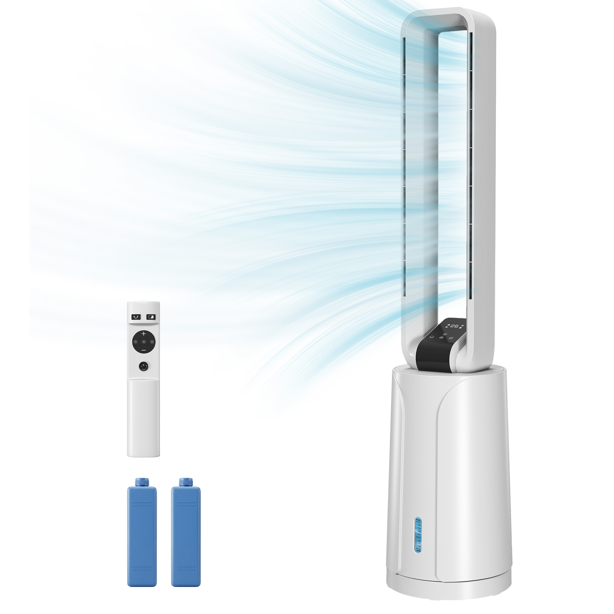 HOMCOM Refroidisseur d'air par évaporation portable 3 en 1 humidificateur et ventilateur, 2 blocs réfrigérants, blanc